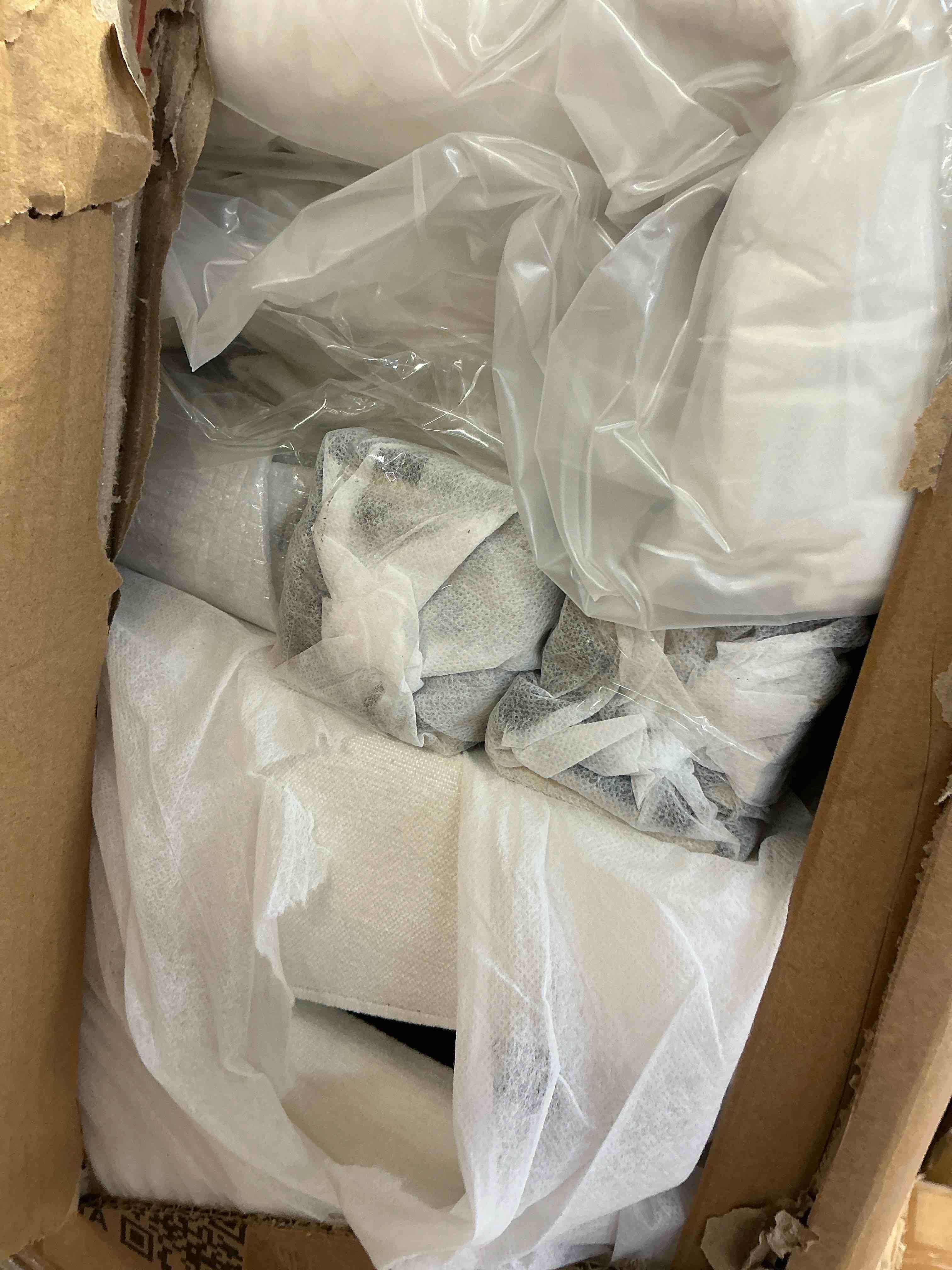 Condition photo showing New/Like New for -piece sectional sofa 119.2 in. linen modular free combinable deep seat couch with ottoman living room set in white (box #2 only) incomplete 