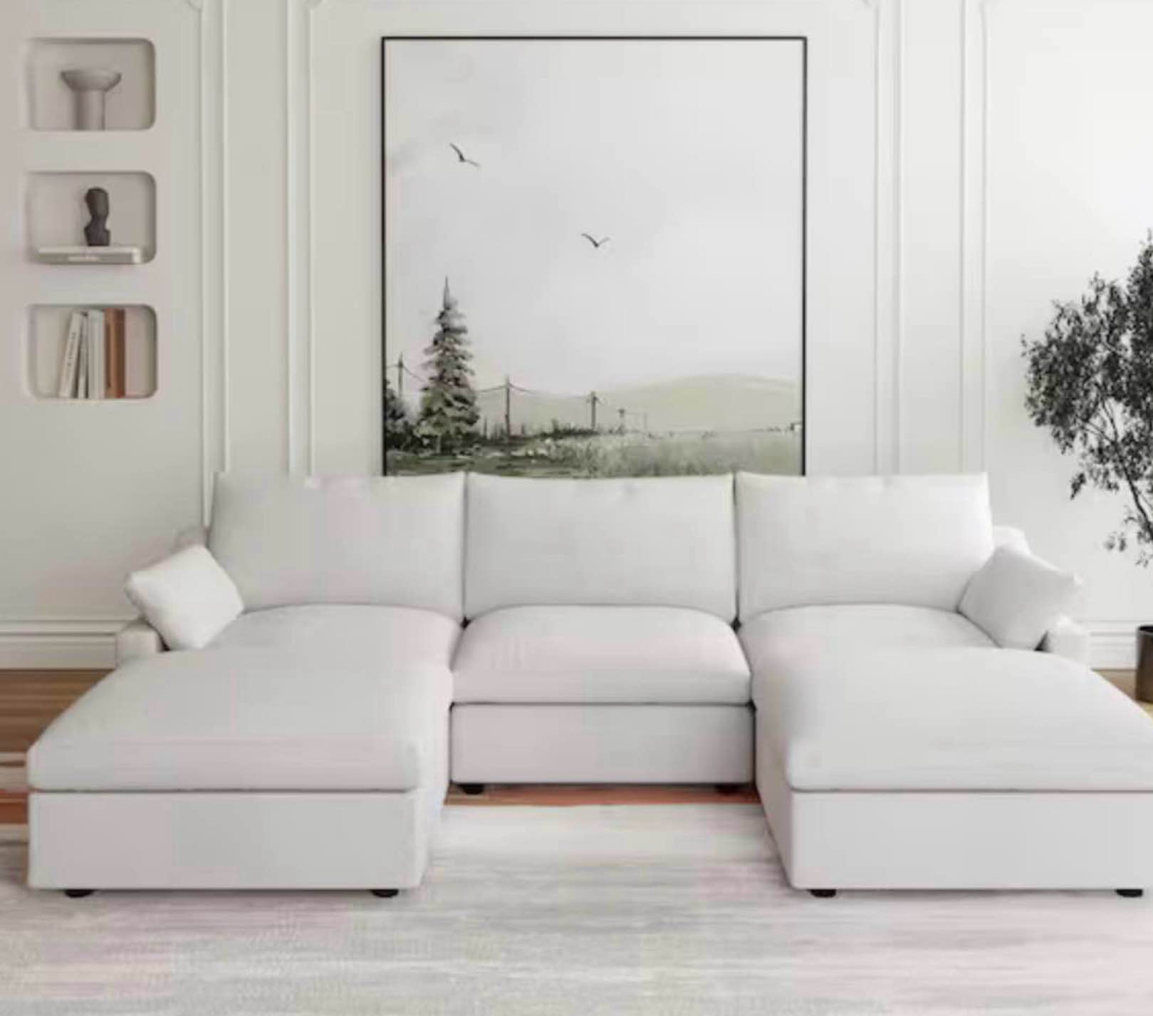 5 piece sectional sofa 119.2 in. linen modular free combinable deep seat couch with ottoman living room set (light grey colorn) (box 3 of 4 only)