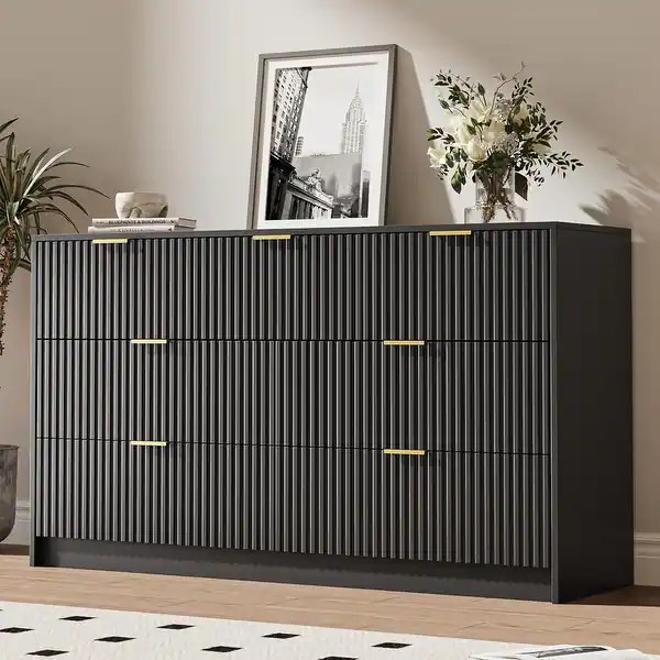 7 drawer dresser for bedroom, modern fluted dresser wide chest of drawers for living room, entryway, hallway