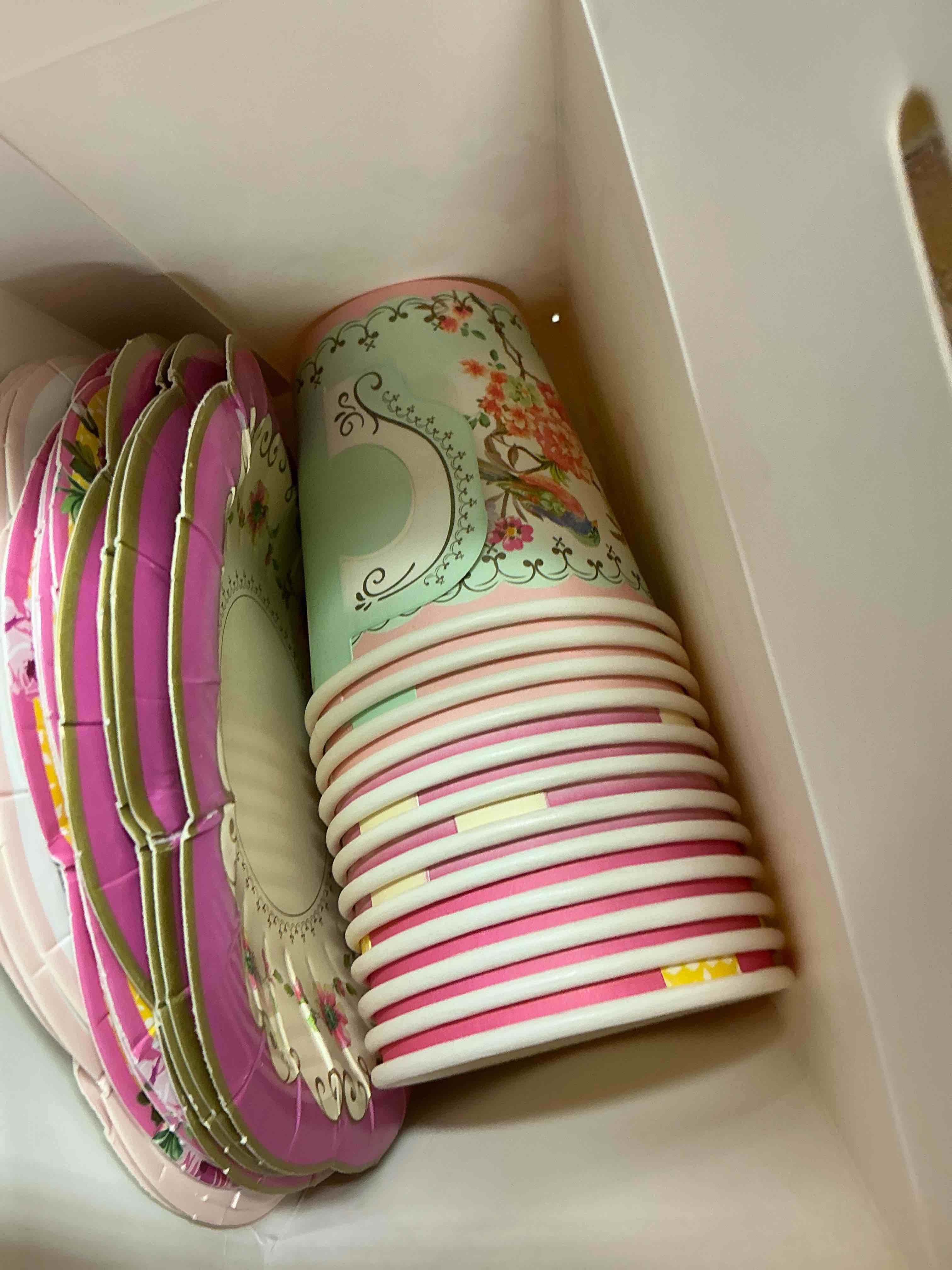 Condition photo showing As Is for talking tables truly scrumptious party vintage floral tea cups and saucer sets, pack of 12, height 8cm, 3", mixed colors (b07m8j1s57)
