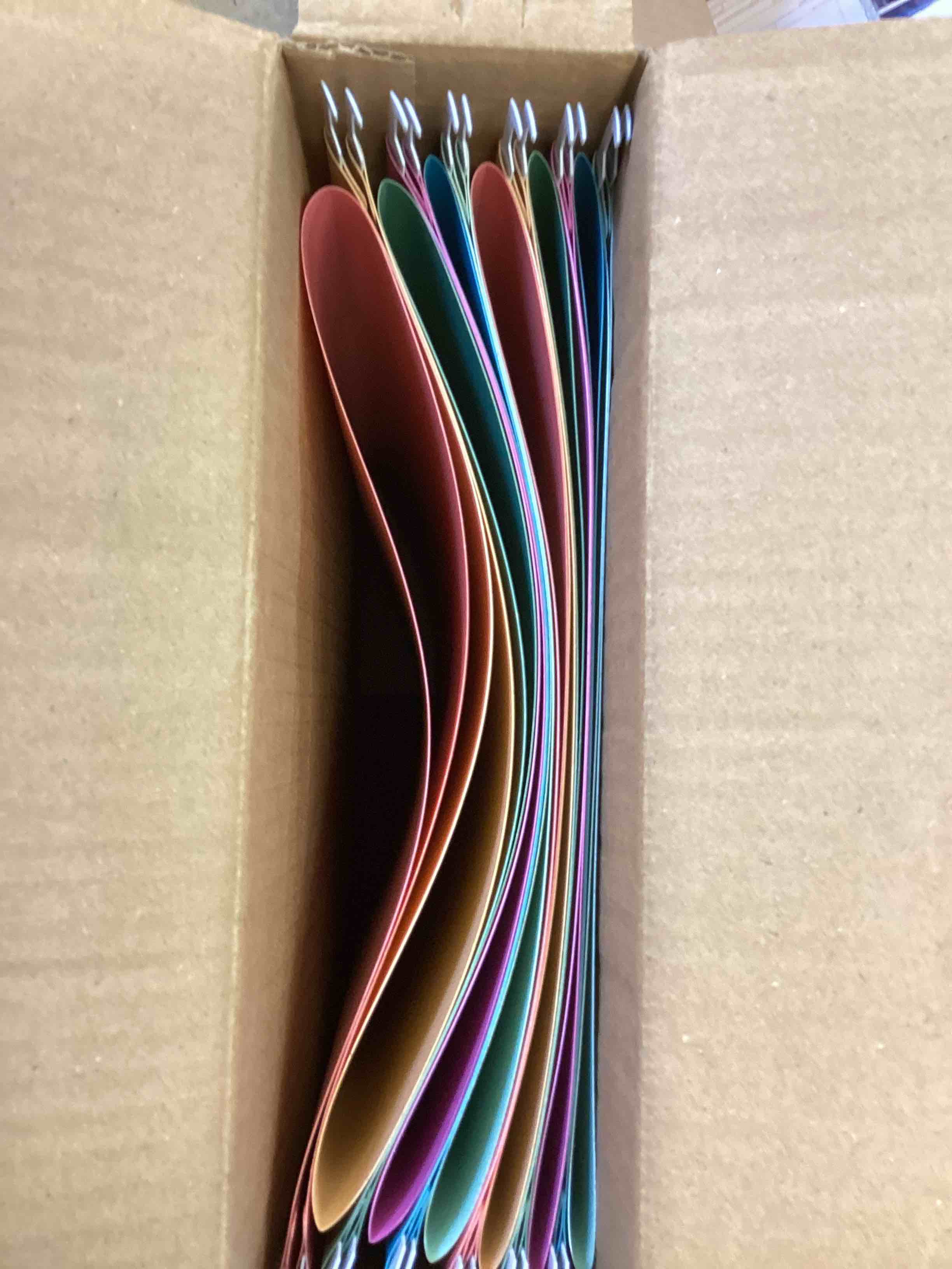 Condition photo showing New/Like New for u brands u-eco poly hanging file folders, set of 12, assorted brights, white metal hanging rods, letter size (6596u01-12)