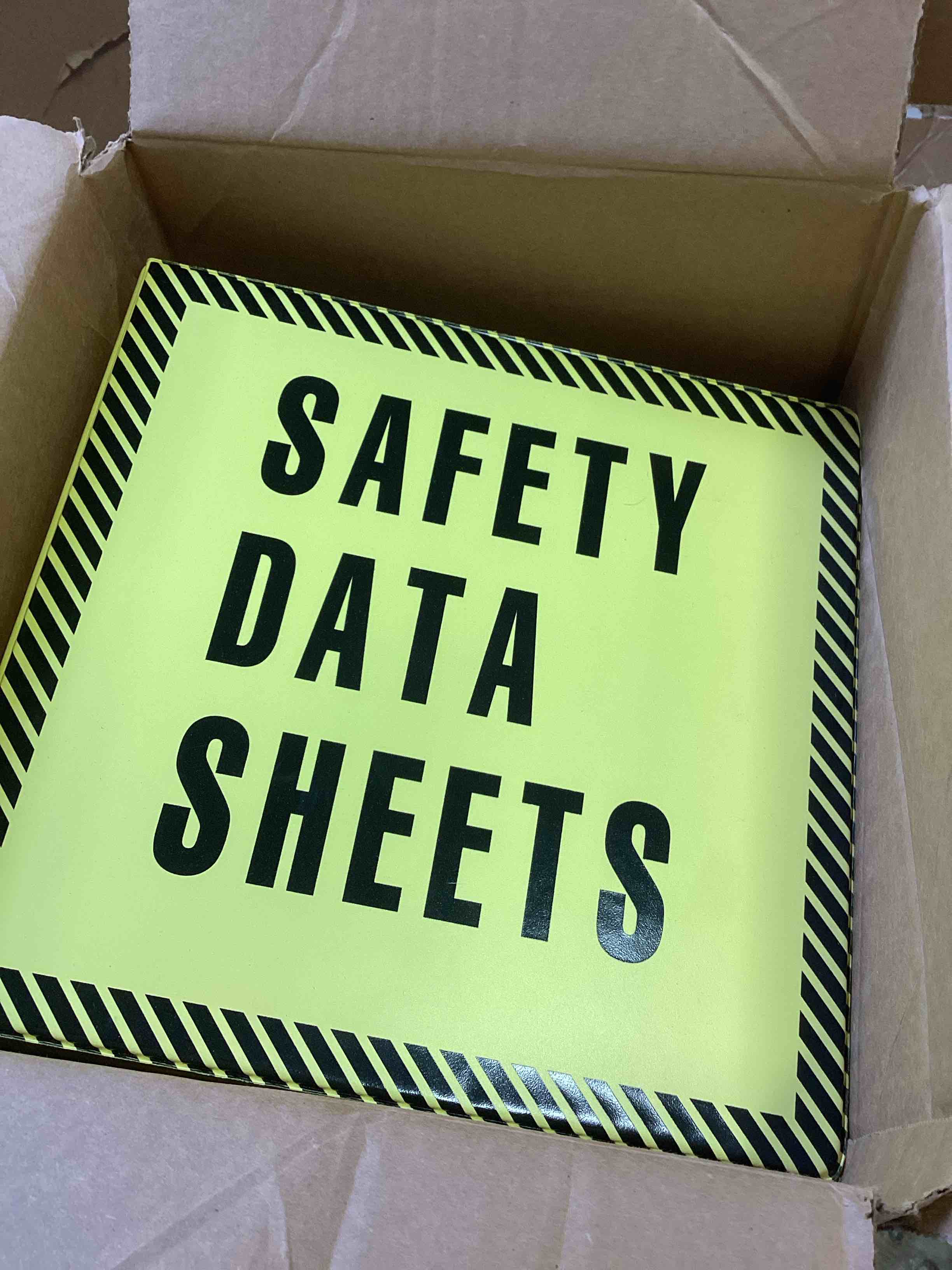 Condition photo showing New/Like New for yellow safety data sheet binder 4-pack