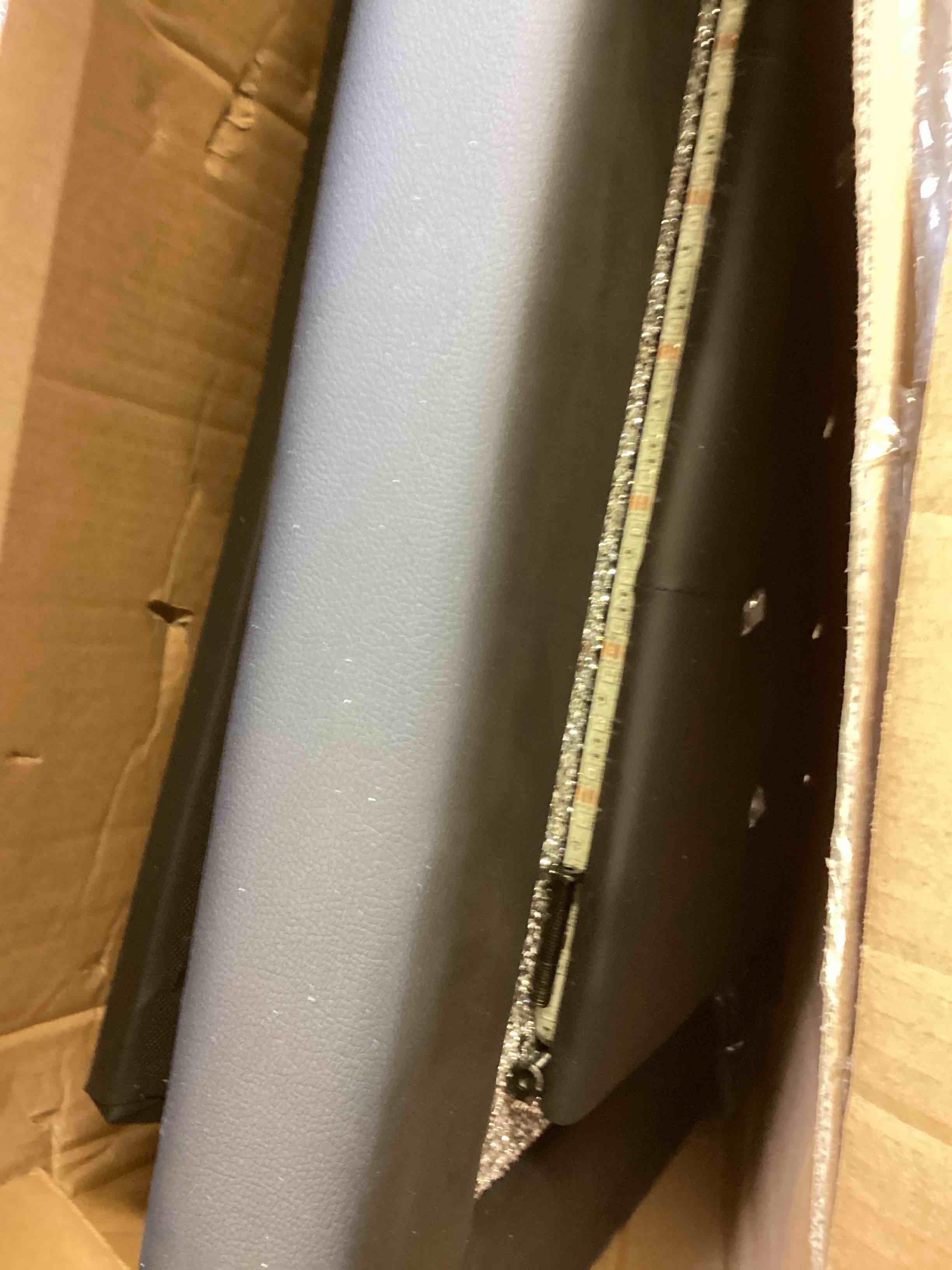 Condition photo showing As Is for bed frame with smart led lights, faux leather upholstered bed frame