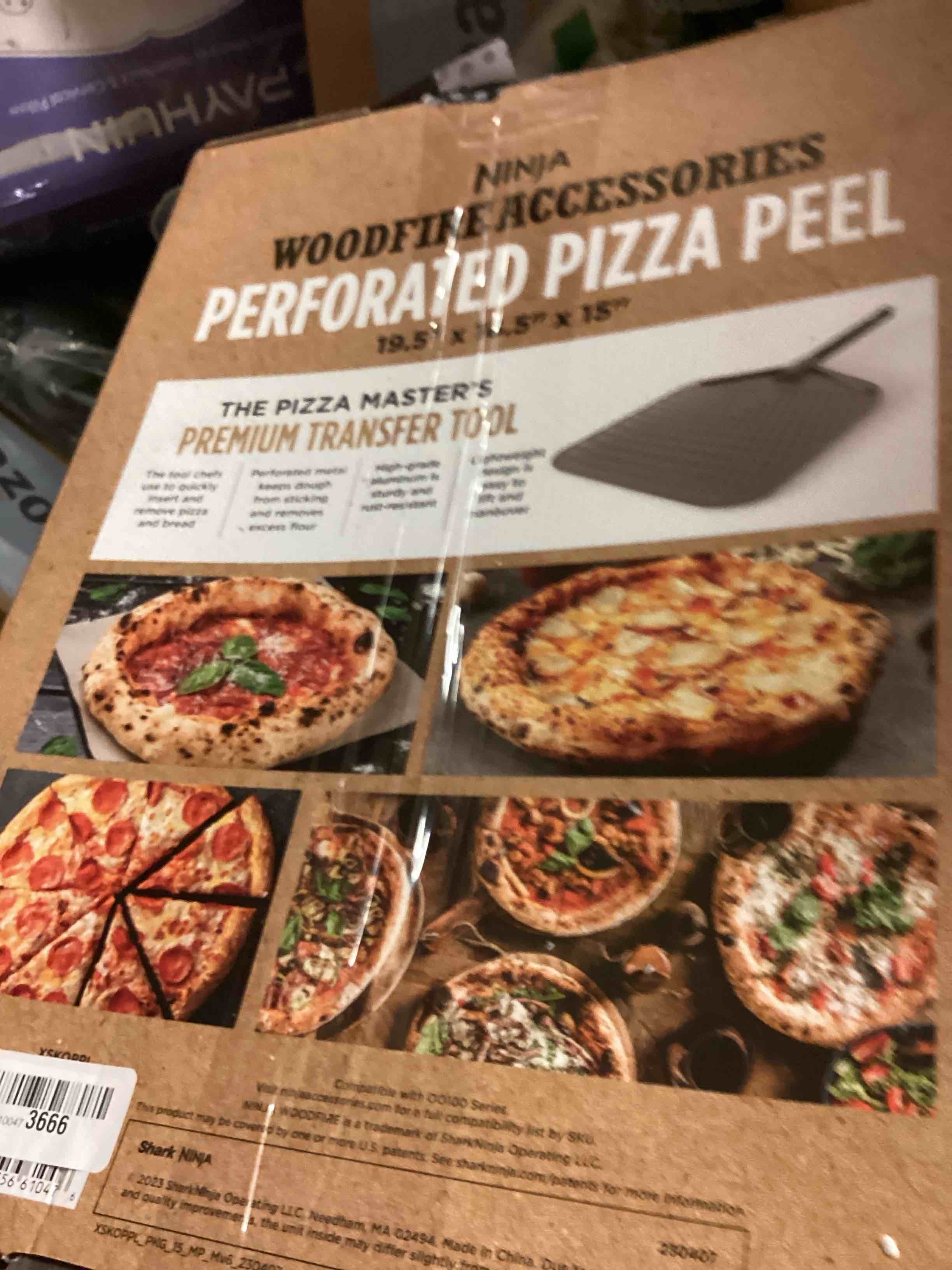 Condition photo showing Good Condition for ninja xskoppl woodfire outdoor perforated pizza peel, compatible with ninja woodfire outdoor oven (oo100 series), hanging drawstring, aluminum, grey/black 16.69" l x 13.19" w x 5.67" h cooking oven