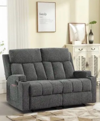 Ebello Manual Recliner Sofa, Soft Fabric Overstuffed 2-Seat Reclining Couch with Cup Holders for Living Room & Home Theater (INCOMPLETE- ) (1 SEAT ONLY)(similar color )