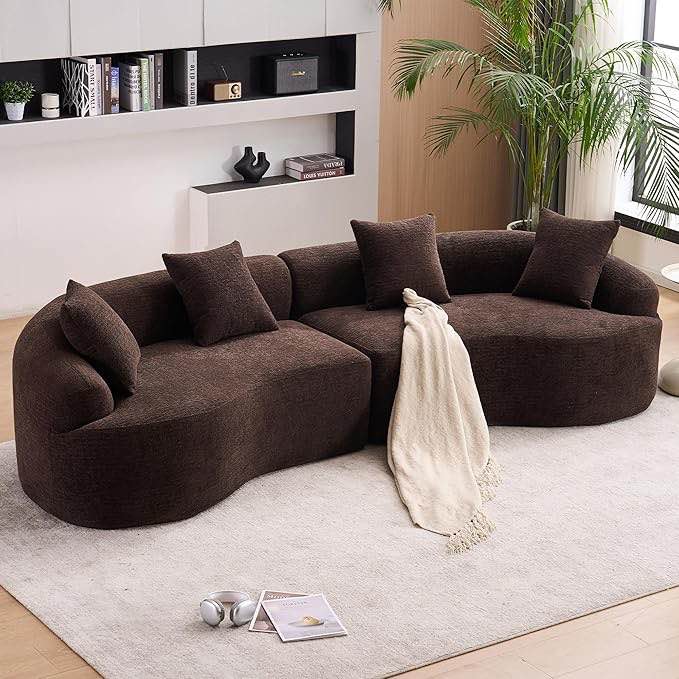 110'' Modern Curved Sofa Sectional, Arc 4-Seater Foam Couch Compressed in-a-Box, Boneless Cloud Couch with Extra-Deep-Wide Seats in Comfortable Chenille, No Assembly, Brown (SIMILAR ) INCOMPLETE ( Box # A only)
