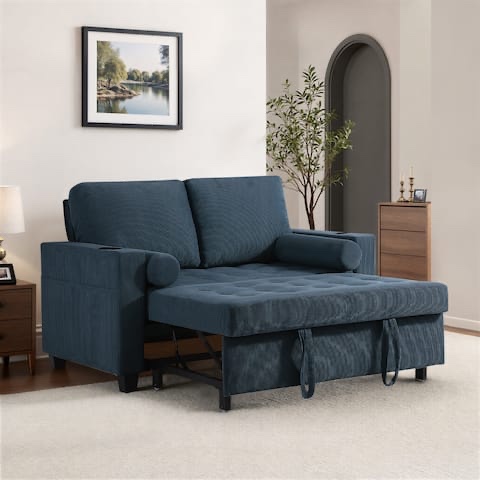 3-in 1 Convertible Sofa Pull-Out Bed Convertible Adjustable Loveseat - Sofa - Navy (Similar) (different design)