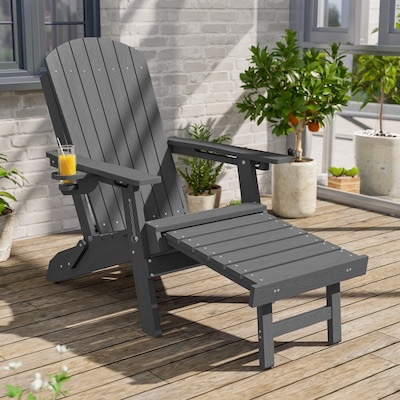Rattaner HDPE Folding Adirondack Chair with Ottoman; Outdoor Patio Seat 