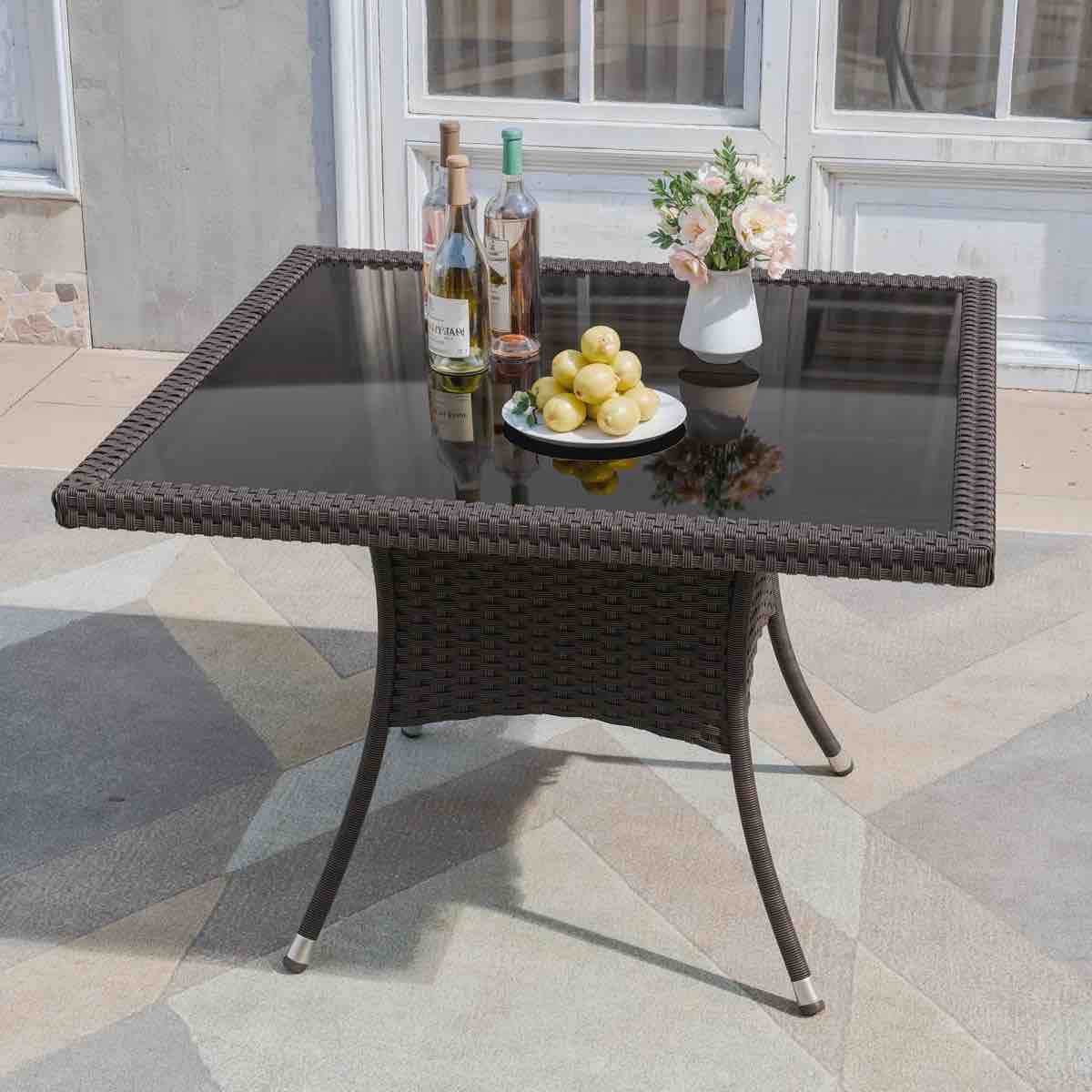 Outdoor Rattan Dining Glass-Top Table 