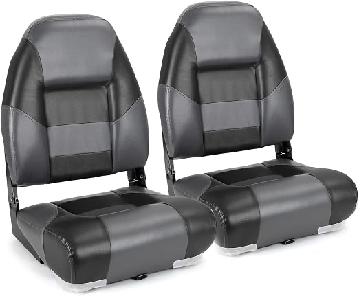 NORTHCAPTAIN Deluxe A Pair of Marine High Back Folding Fishing Boat Seat,Stainless Steel Screws Included,Charcoal/Black 2 Seats