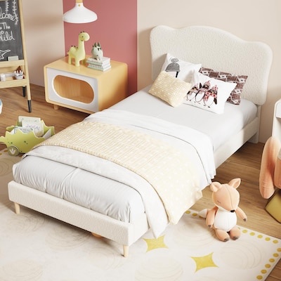 Qeetex Full Size Upholstered Bed Frame with Adjustable Headboard Boucle Upholstered