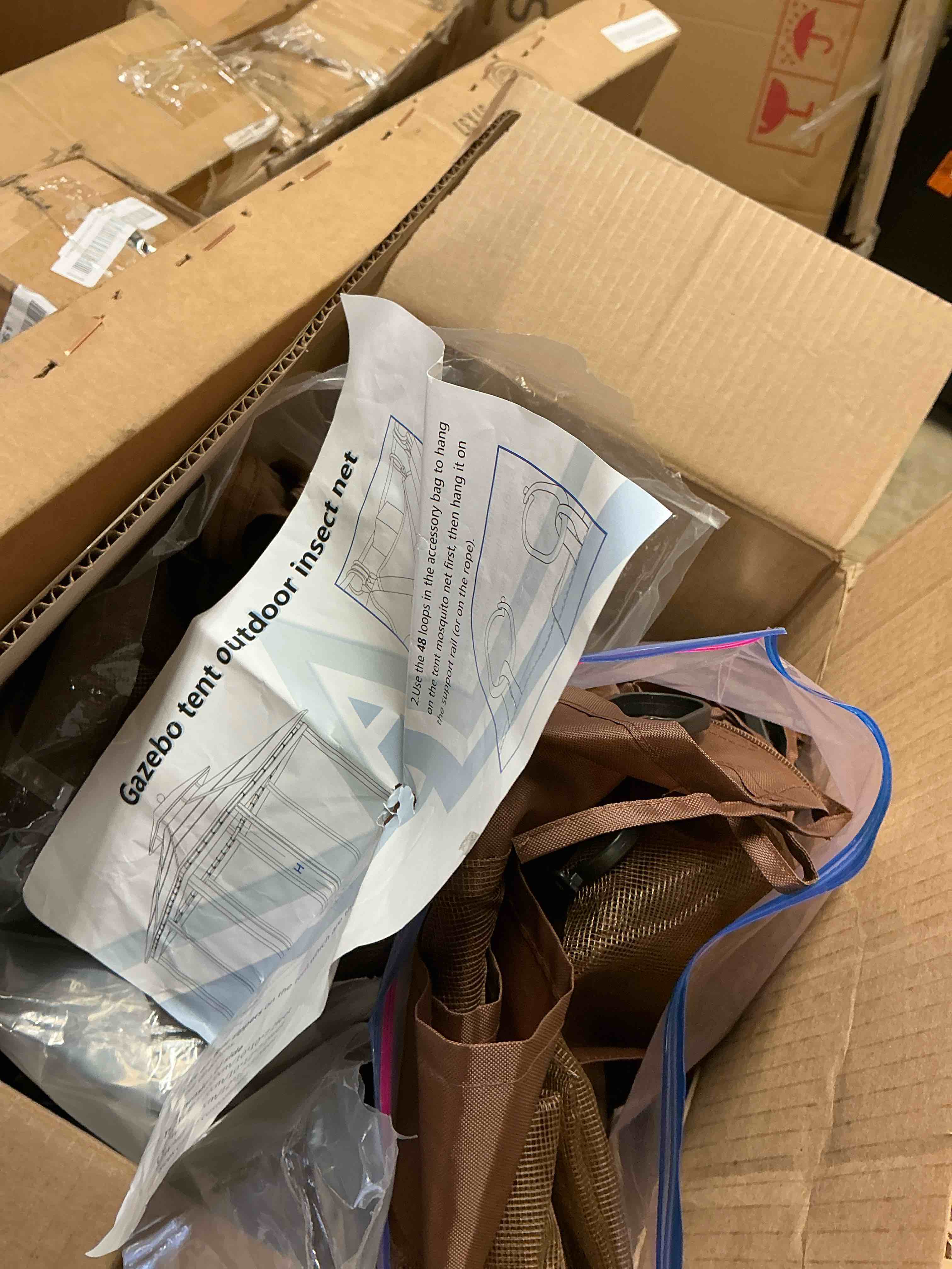 Condition photo showing Good Condition for gazebo with mesh netting, instant outdoor canopy tent, water resistant shelter, 10” x 10” x 7.2” feet , coverage, brown (coverage only’ )