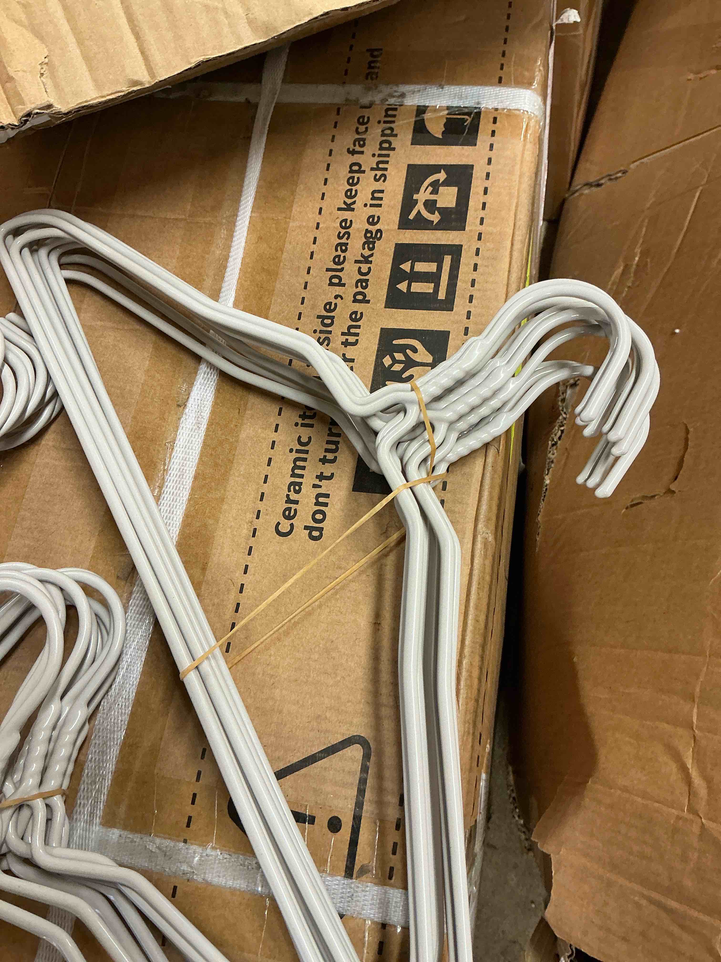 Condition photo showing New/Like New for pack of 30 wire hangers steel metal drip dry coat clothes hangers -metal coat hangers are made of stress-hardened 13 -gauge steel wire with a thin plastic (not lacquer) coating. (grey)