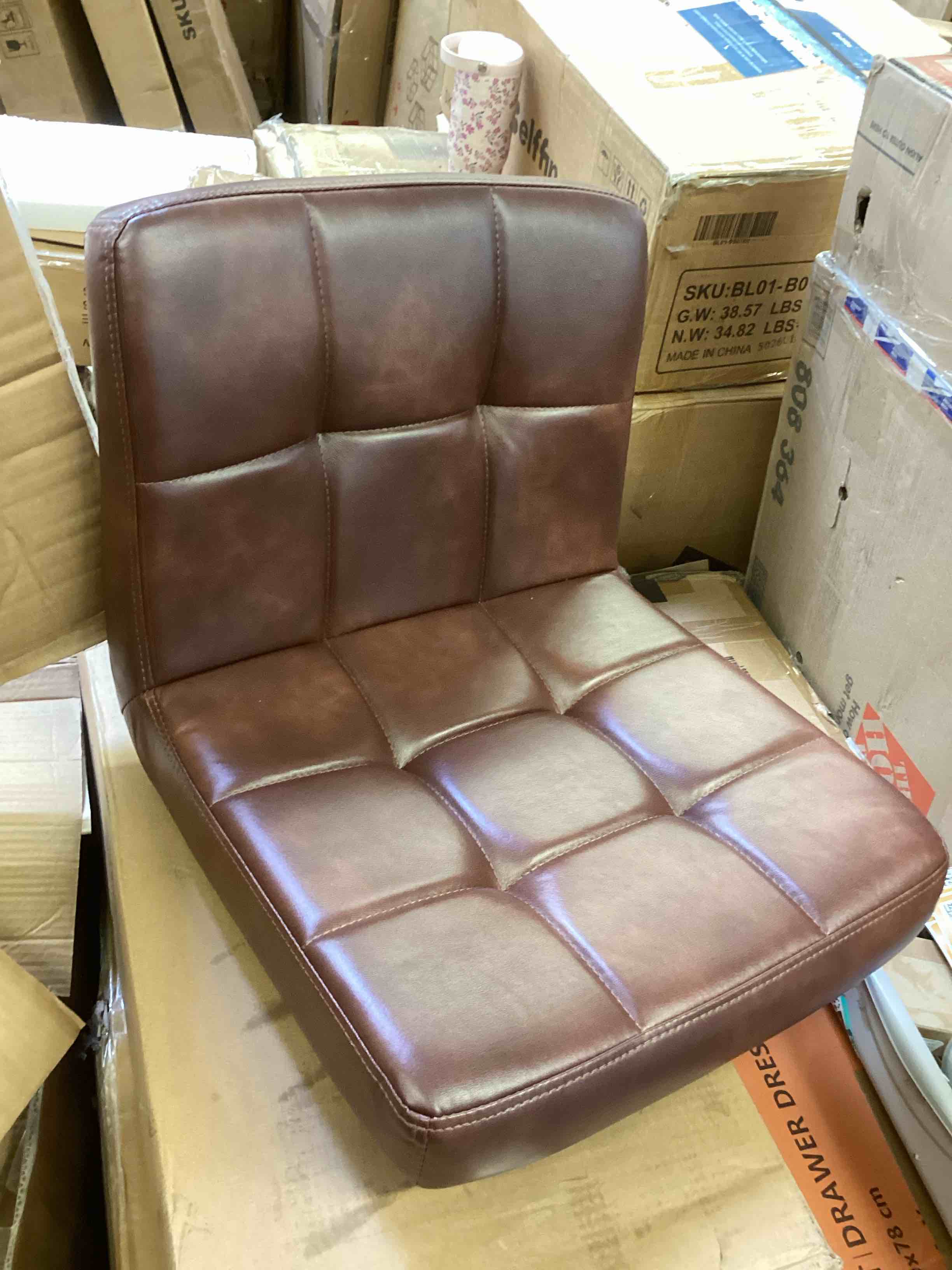 Condition photo showing Good Condition for faux leather bar stool, brown (incomplete top only)