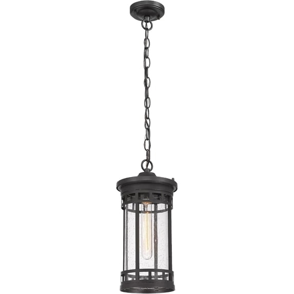 MINSUI-Outdoor Pendant Light Fixtures, Exterior Hanging Lantern Porch Light, Black Hanging Lamp Farmhouse Exterior Chandelier Ceiling Mount for Porch, Patio, or Entryway (Black, 13.2 Inch Height)