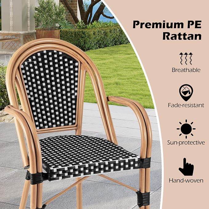 flash furniture lourdes indoor / outdoor commercial thonet french bistro stacking chair, black