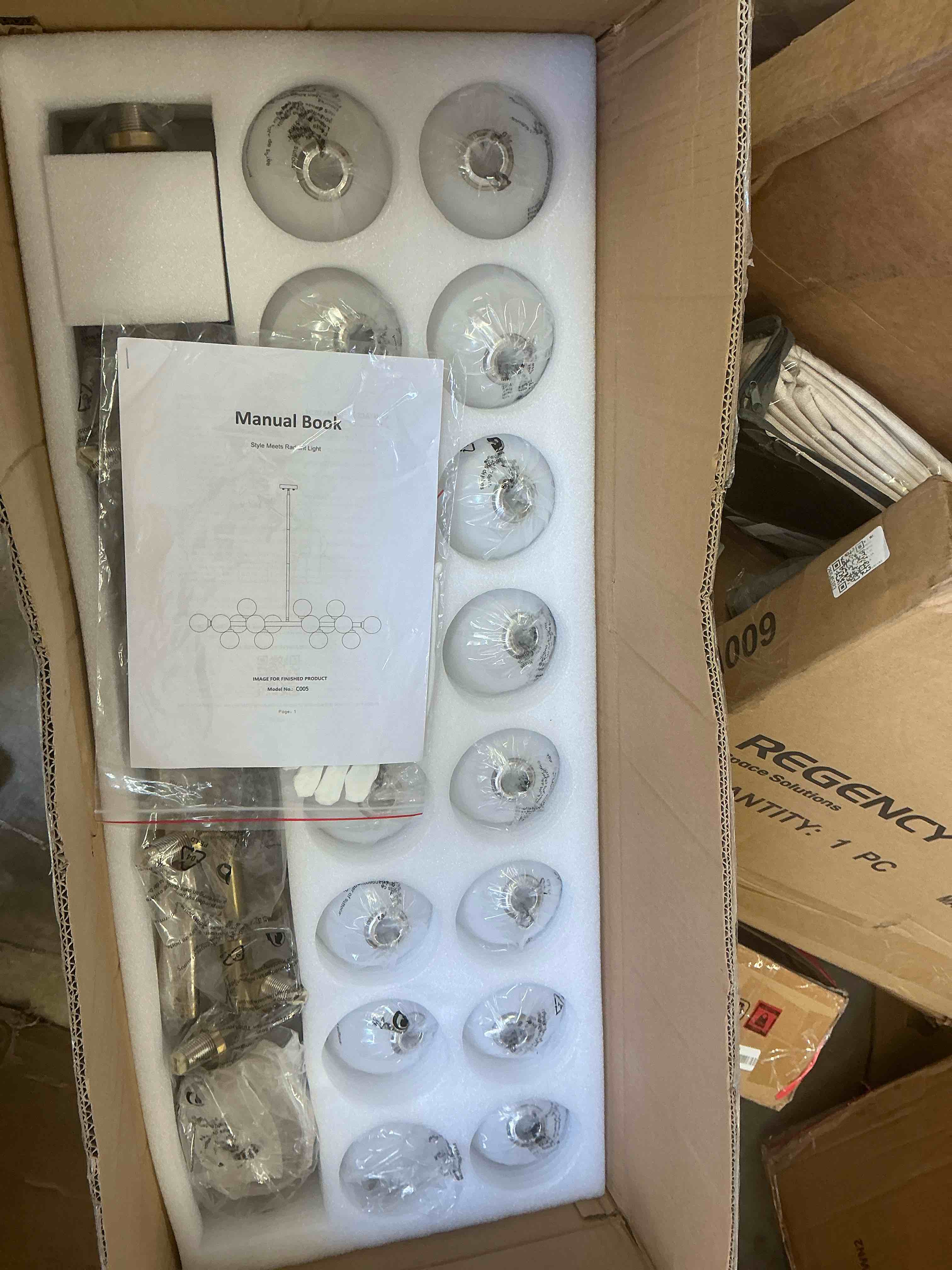 Condition photo showing New/Like New for 16-light globe sputnik chandelier, mid century modern dining light fixture over table, brass gold linear chandeliers for dining room, kitchen island, living (milk white glass bubble, 40 inch)