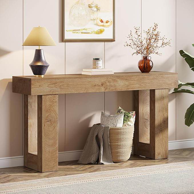 tribesigns farmhouse console table, 63-inch long narrow sofa table behind the couch, wooden rectangular entryway table for entrance, hallway, living room, rustic brown (rustic brown)