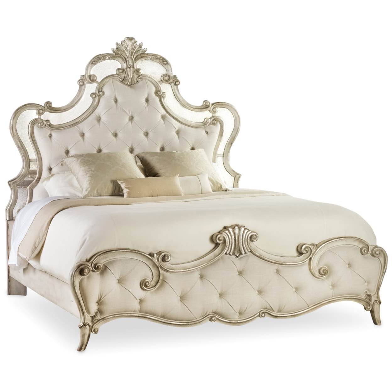 Traditional Queen Upholstered Silver Leaf Bed (incomplete - footboard Only)