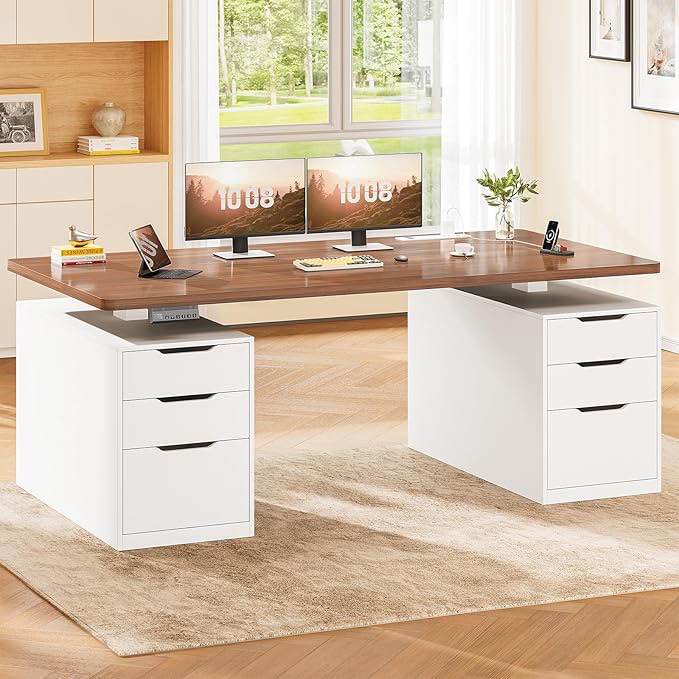 (incomplete - box #1 only) SEDETA Electric Standing Desk with 6 Drawers, 55" Adjustable Stand up Desk with Storage, Computer Desks with Power Outlets for Home Office, White