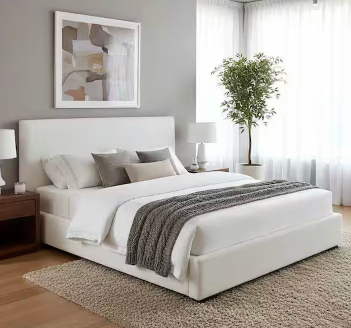 Bedwyr White Boucle Fabric Upholstered King Bed  (similar) 
