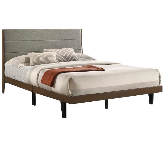 (missing panel - incomplete ) Coaster Mays Fabric Upholstered Eastern King Platform Bed Walnut Brown and Gray