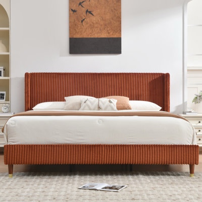 luxury modern wingback corduroy upholstered bed, king
