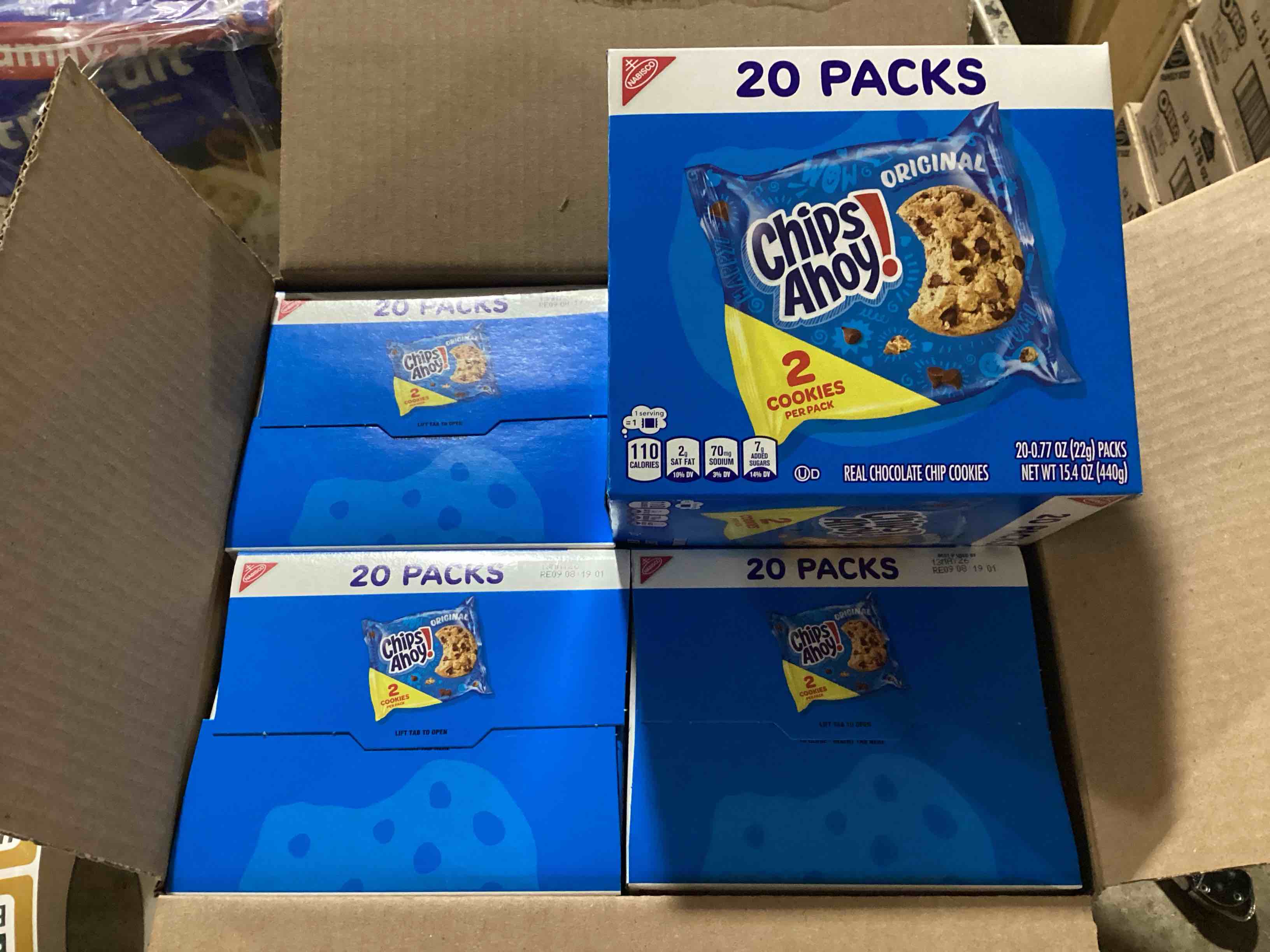 case of 4 chips ahoy! original chocolate chip cookies snack pack - 15.4oz/20ct