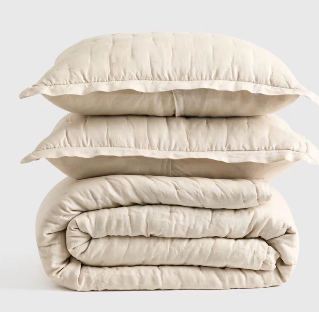 European Linen Dream Quilted Sham Set, King/Cal King, Ivory