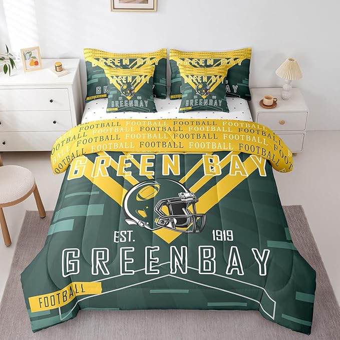 Feelyou Football 7 Pieces Comforter Sets King Size Bedding Set for All Season Rugby Sports Football City Bed in a Bag with Comforter, Sheets, Pillowcases & Cushion Cover