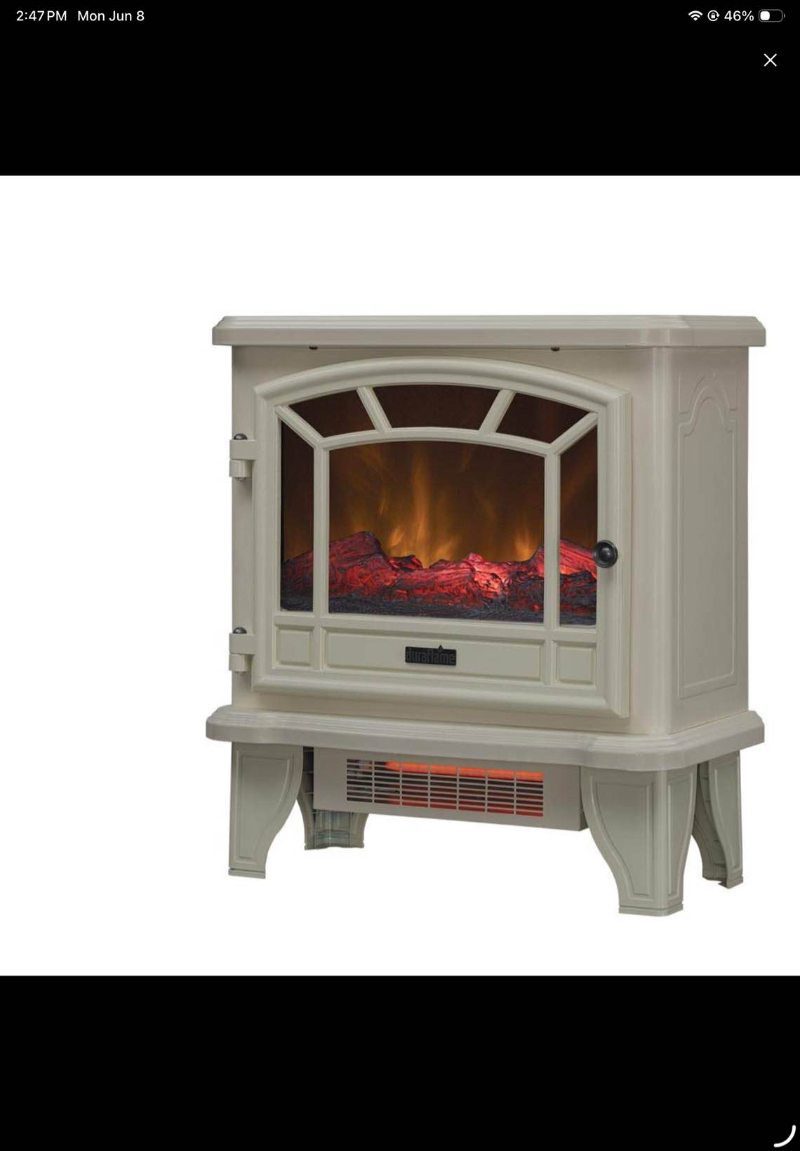 Condition photo showing Good Condition for duraflame electric fireplace stove 1500 watt infrared heater with flickering flame effects - cream