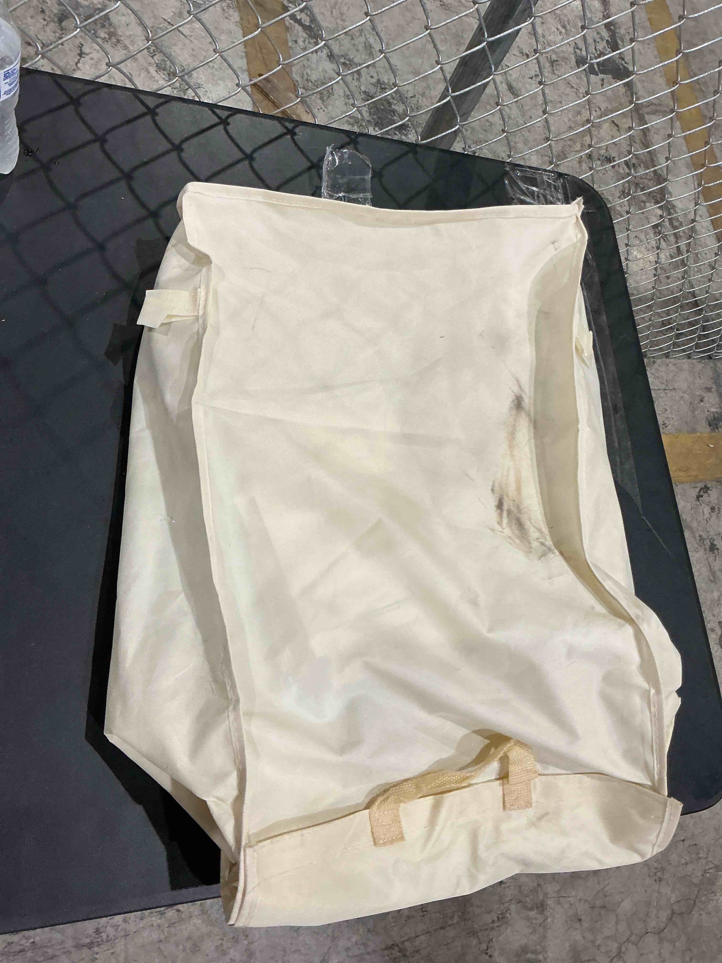 Condition photo showing As Is for pocket; metal frame laundry cart 17.7\"l x 13.1\"w x 31.5\"h black