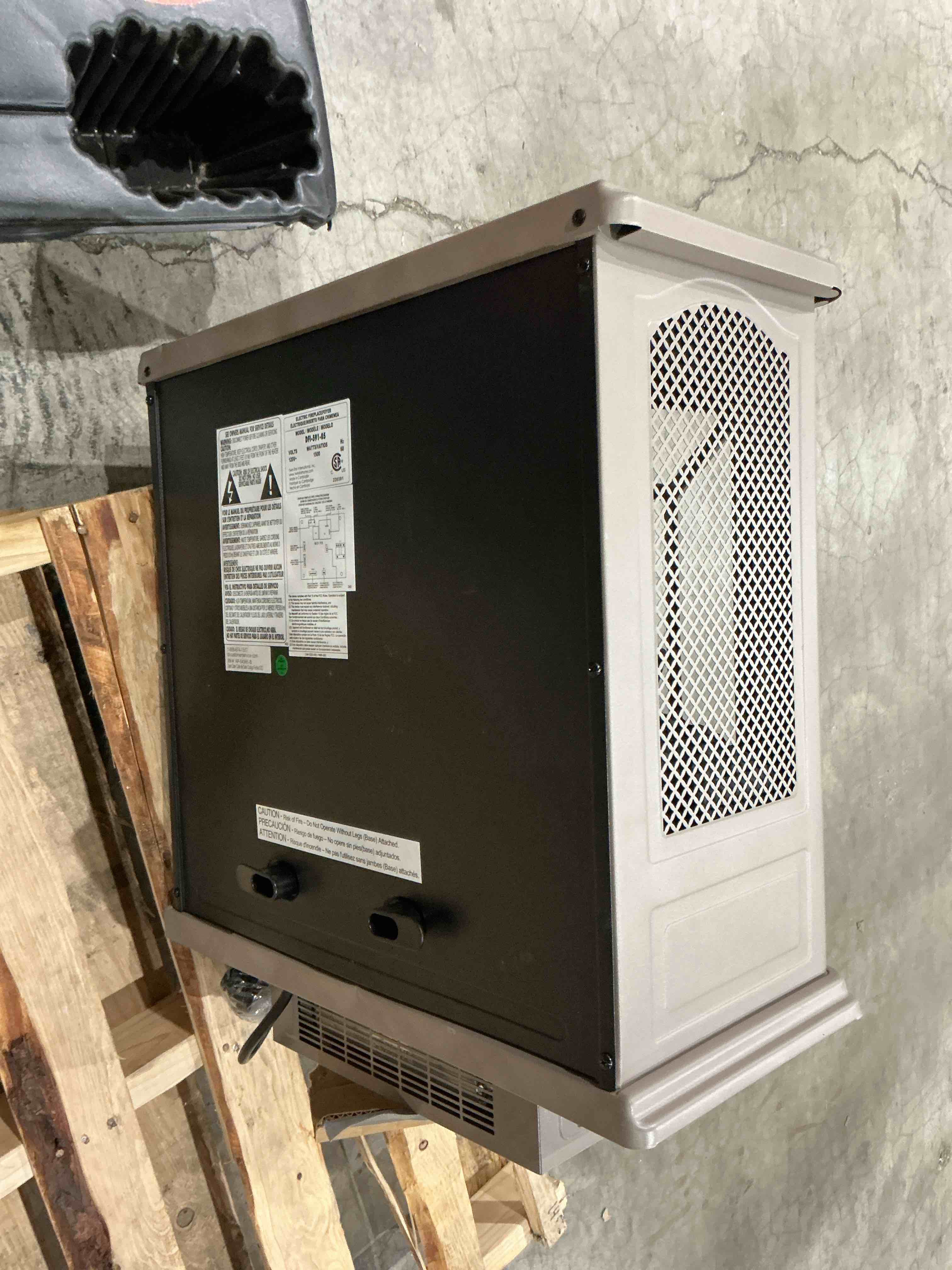 Condition photo showing As Is for duraflame electric fireplace stove 1500 watt infrared heater with flickering flame effects - cream
