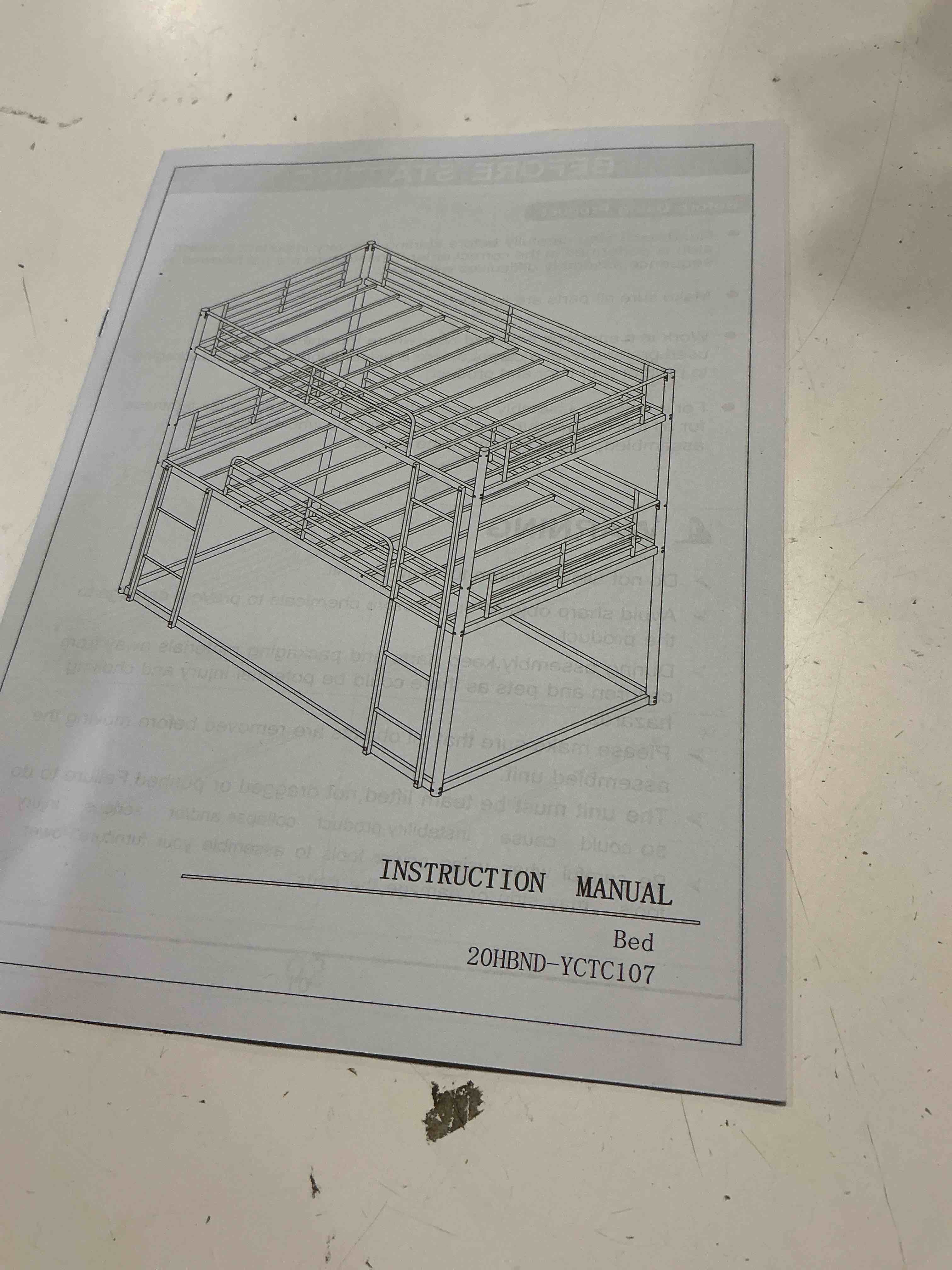 Condition photo showing As Is for (incomplete only one box)). maynard - metal twin triple bunk bed - gunmetal
