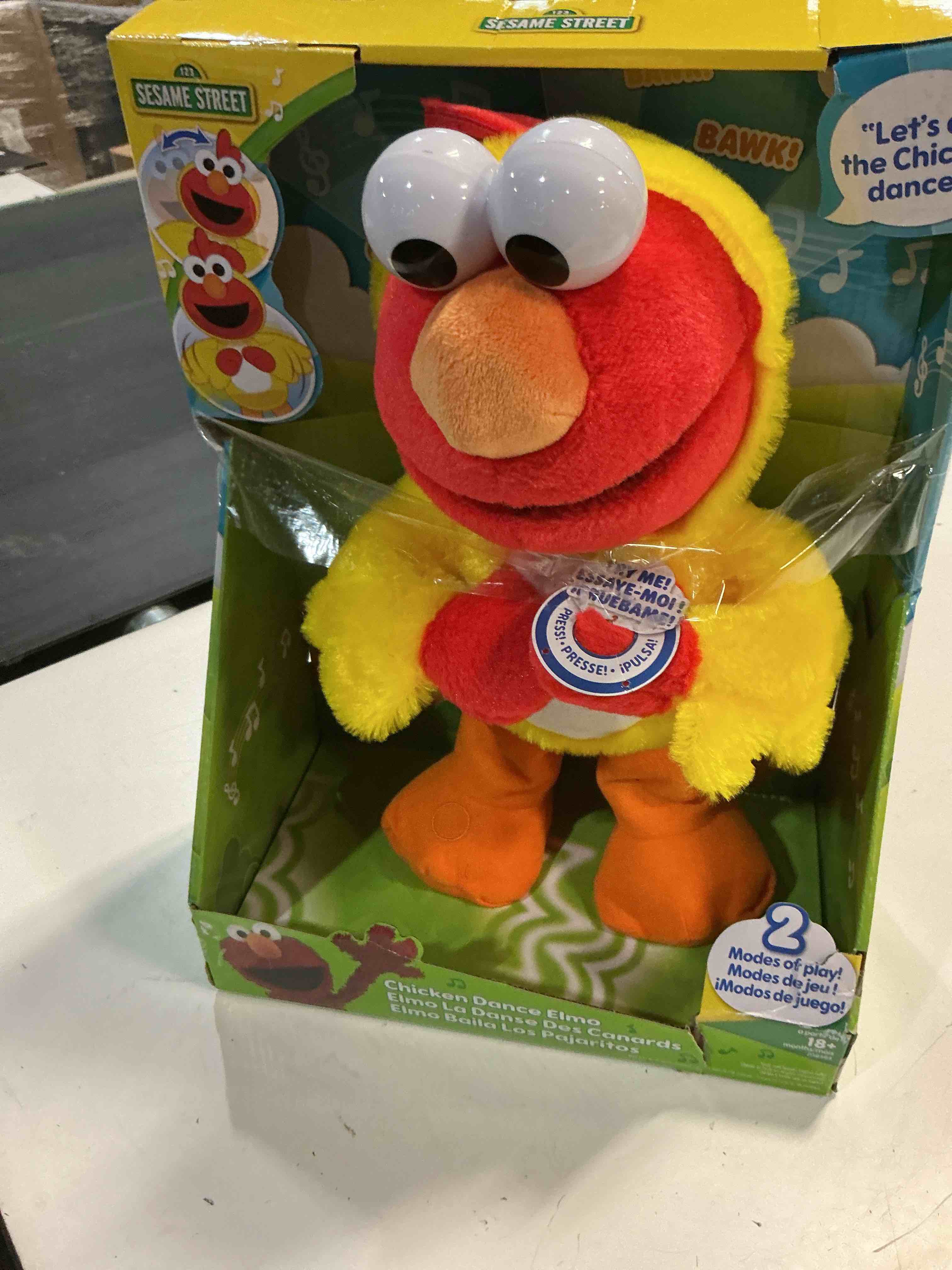 Condition photo showing Good Condition for sesame street chicken dance elmo feature 13 inch plush, dancing plush, stuffed animal, kids toys for ages 2 up by just play