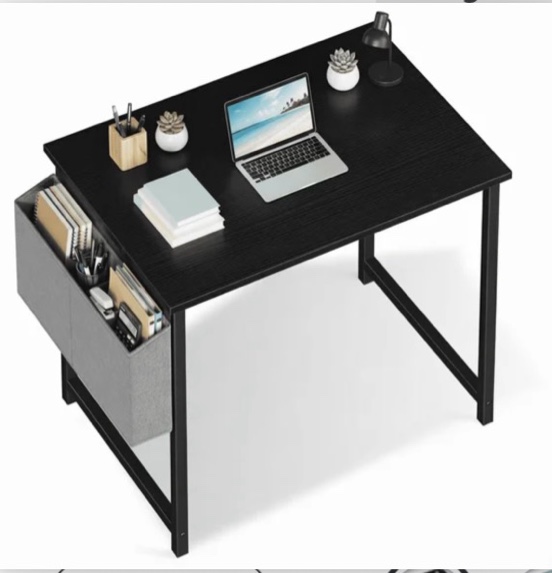 concetta 31 inch computer writing desk with storage bag, steel frame for home office study, black