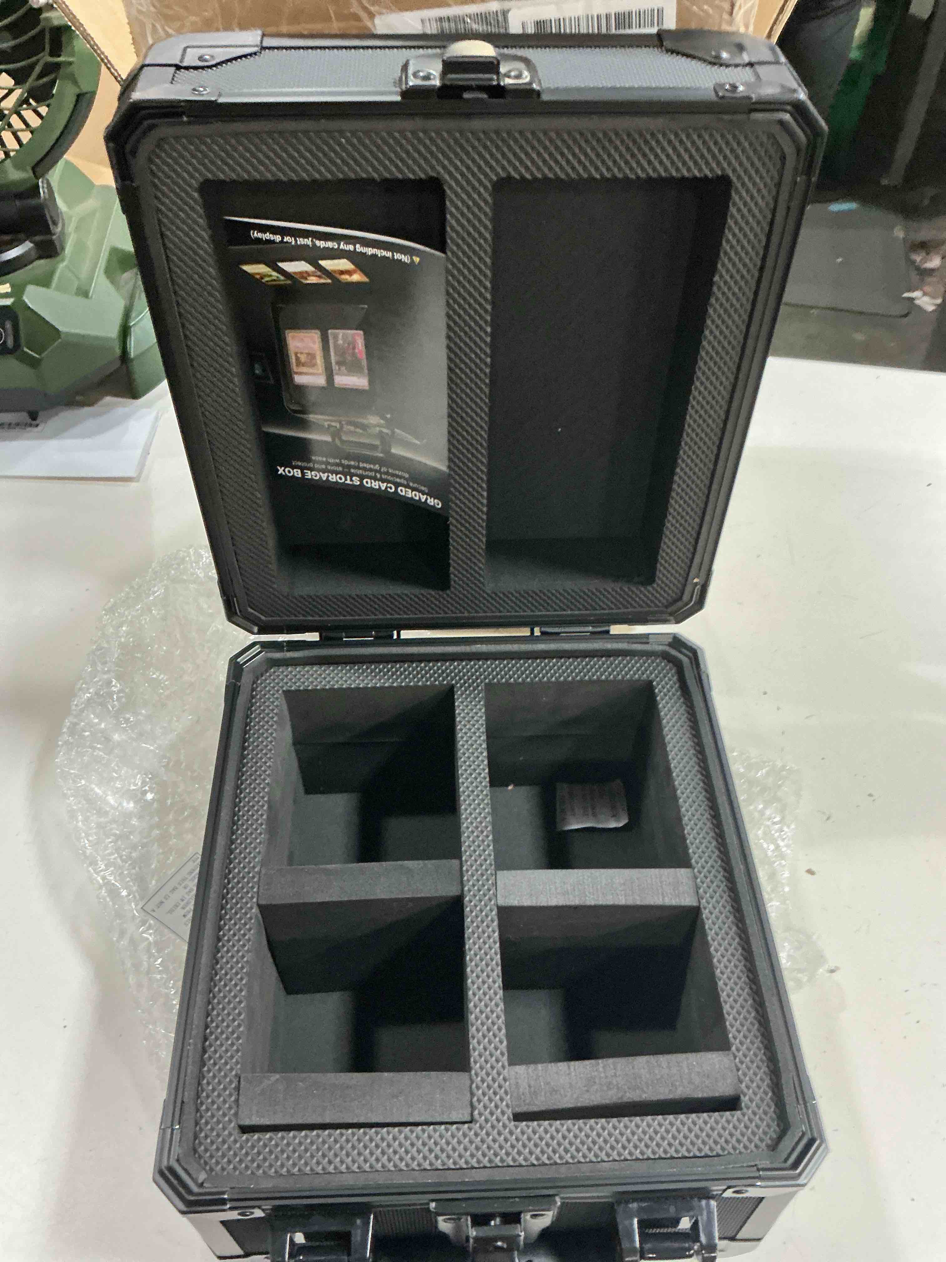 Condition photo showing As Is for graded card storage box with display window - protable aluminum alloy slab case for psa, compatible with 60 card slabs, sports trading card case fits psa, csg, bgs and top loaders (missing key)
