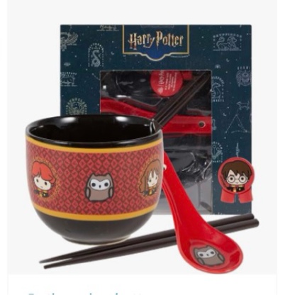 culture fly harry potter microwave ramen bowl set with chopsticks and spoon, 20 oz ceramic instant noodle bowls with chopsticks, ramen noodle bowl, rice bowl