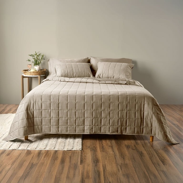 allswell cotton linen blend quilt set, cream glaze, king/california king