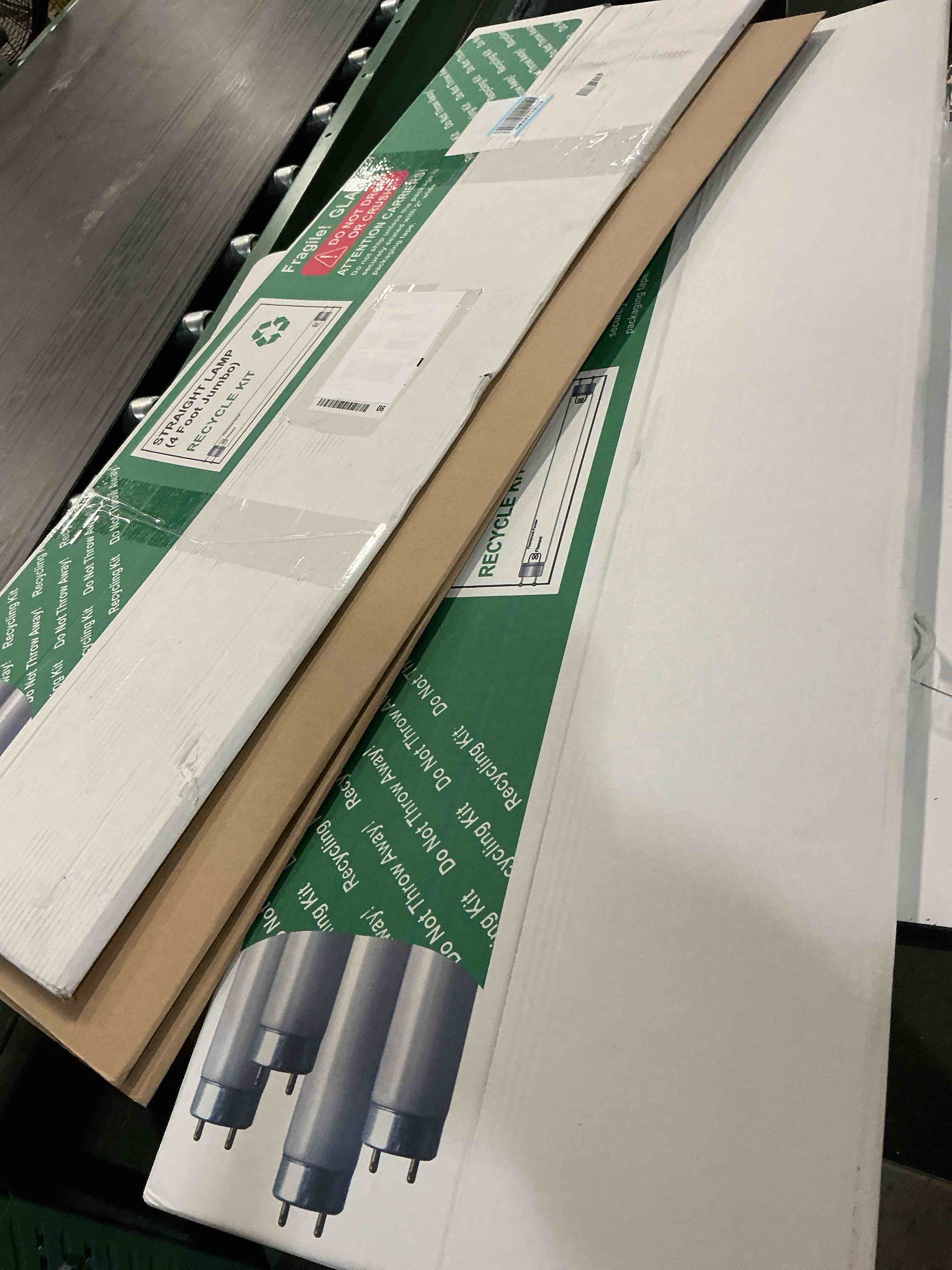 Condition photo showing As Is for feifeiya 2 sets recycling box for 4' standard straight lamps with bags, 49 x 8.5 inch large straight lamps storage box holds up to 27 x t12 tube lights or 64 x t8 fluorescent tubes