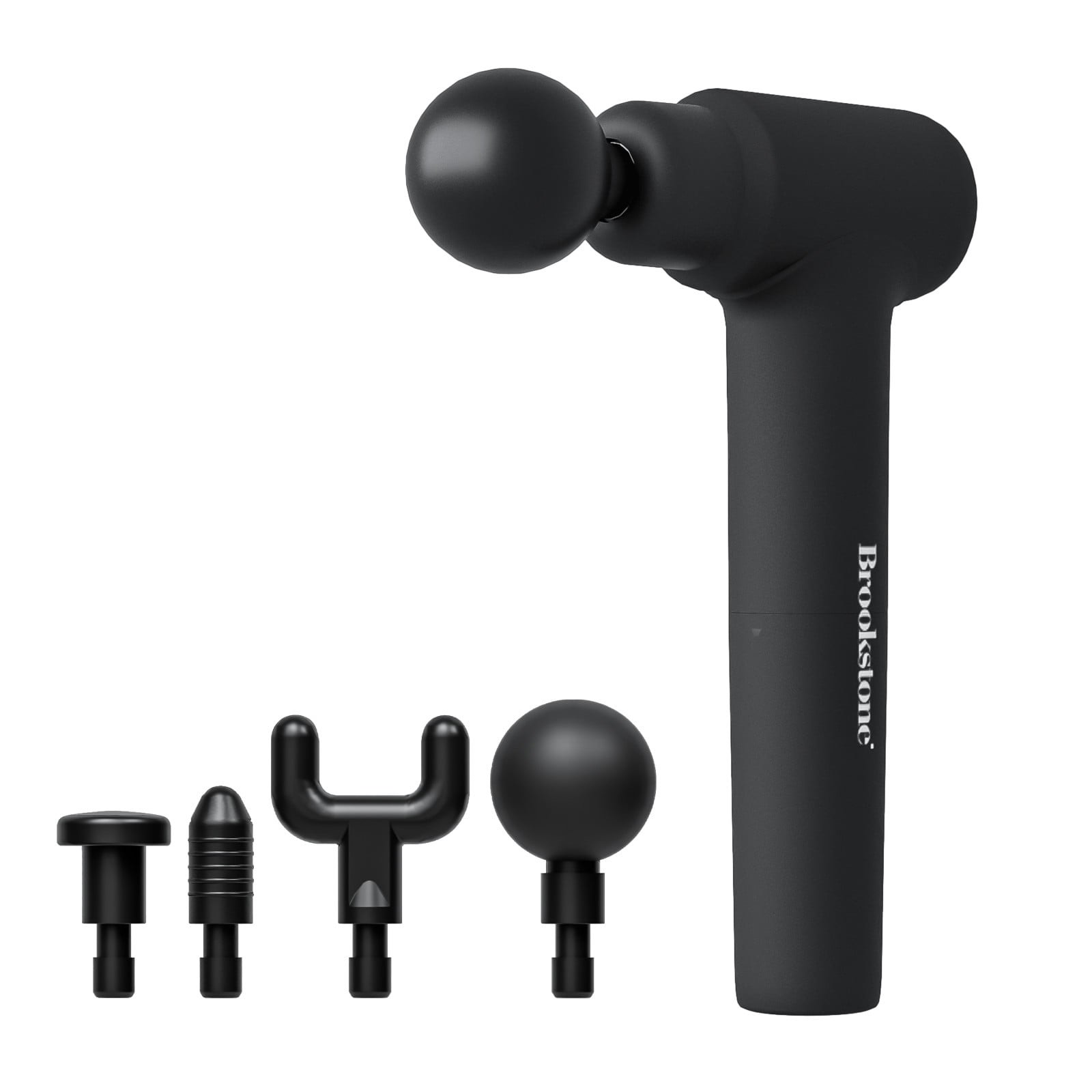 brookstone deep tissue massage gun, 9-speed handheld percussion massager, 4 interchangeable heads, type-c rechargeable, quiet motor, shockproof handle