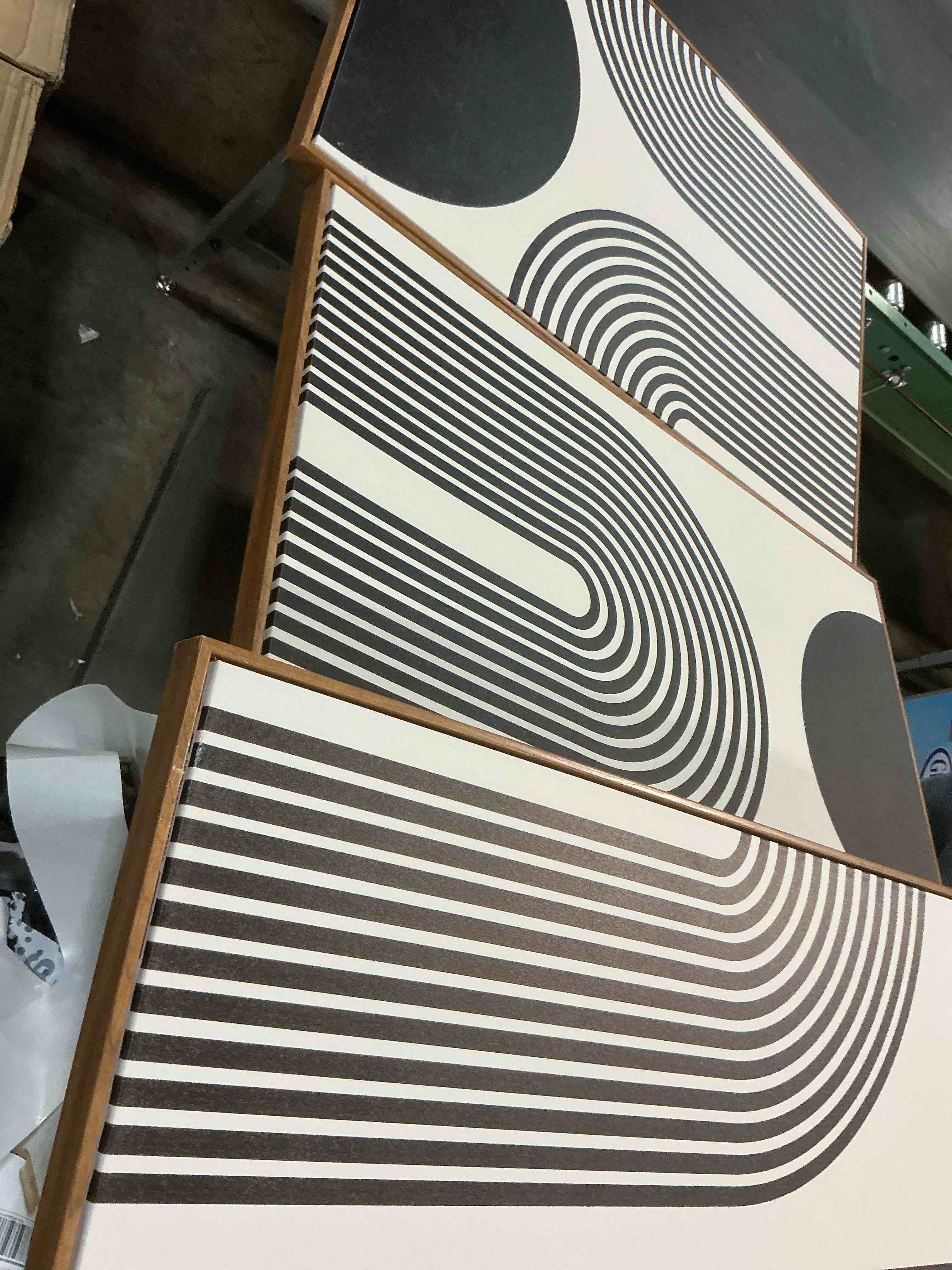Condition photo showing Good Condition for pixonsign framed canvas print wall art set - mid-century black & white polygons & shapes art - set of 3 abstract geometric modern art minimalism rustic wall décor - 12"x16"x3 panels white
