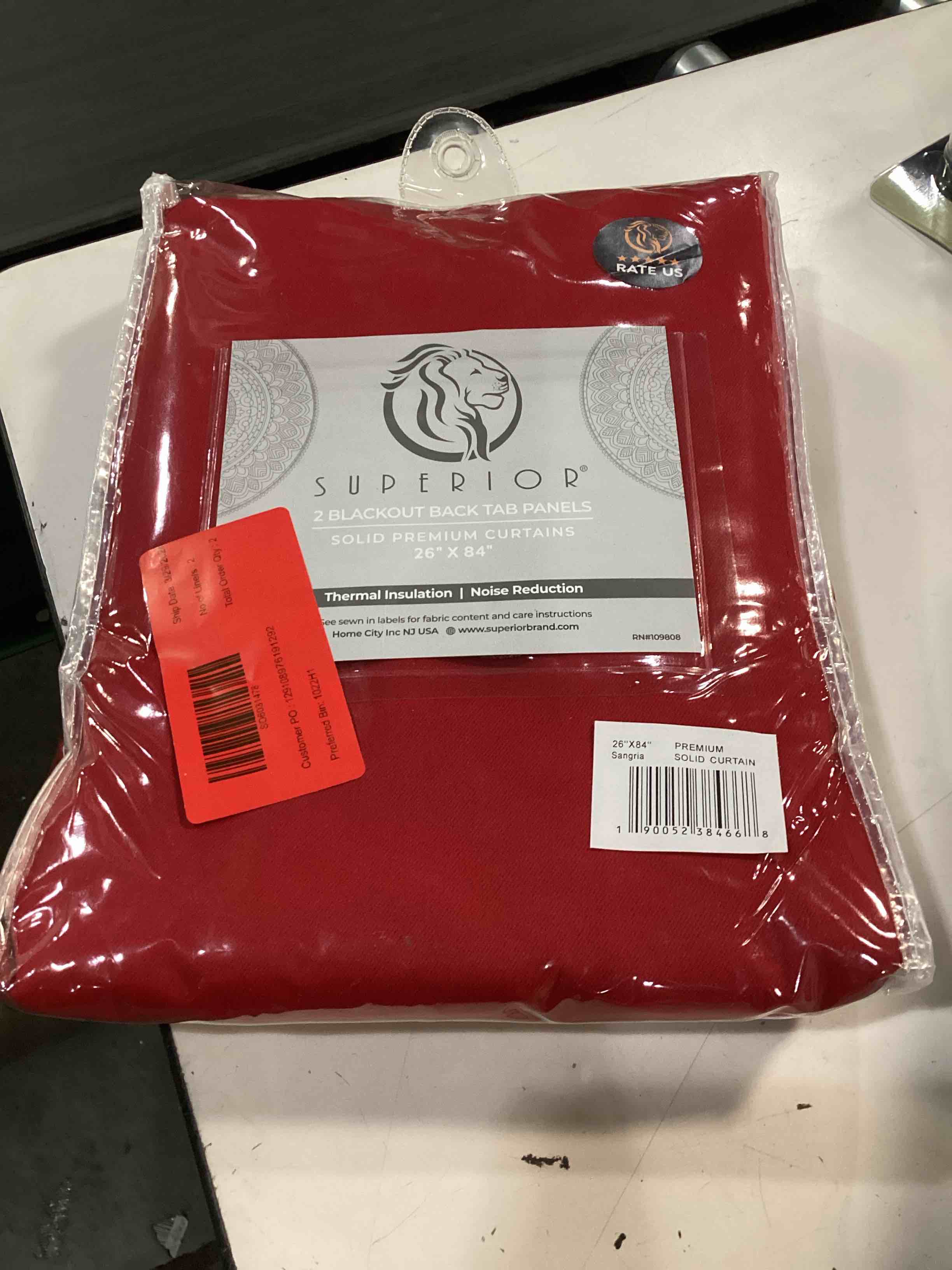 Condition photo showing New/Like New for superior blackout curtains, room darkening, bedroom, drapes, kitchen, living room window accents, sun blocking, thermal, 2 pack, solid blackout back tab curtains, set of 2, 26" x 84", sangria