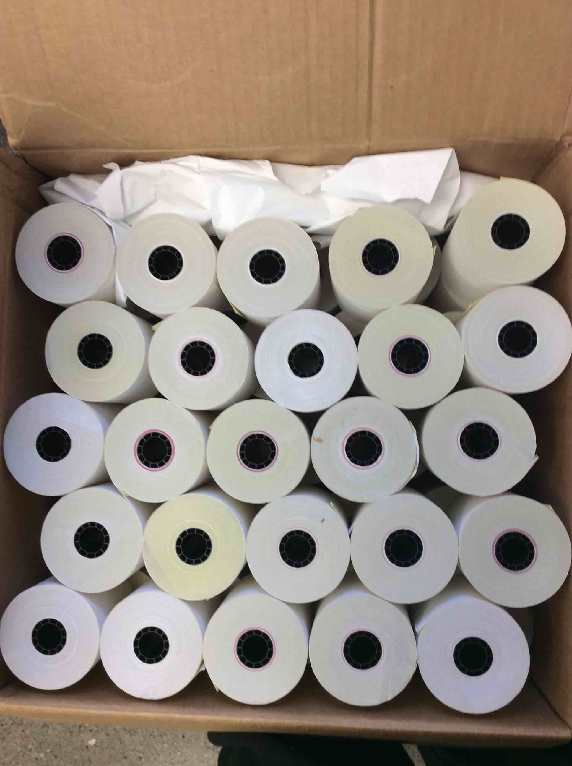 Condition photo showing New/Like New for 3.25 x 90 white/canary 50rls/ctn