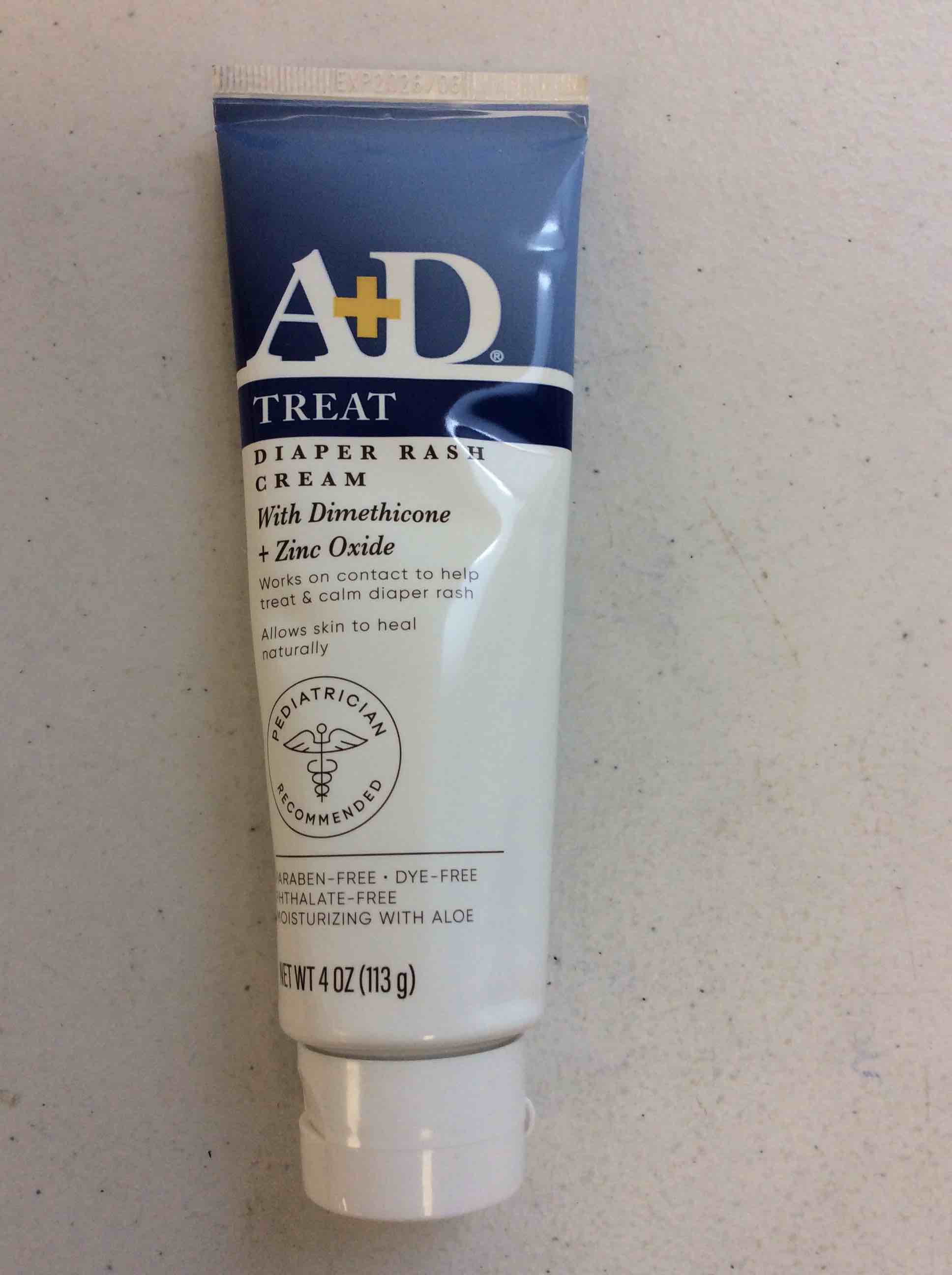 A+D Treat Diaper Rash Cream With Dimethicone + Zinc Oxide