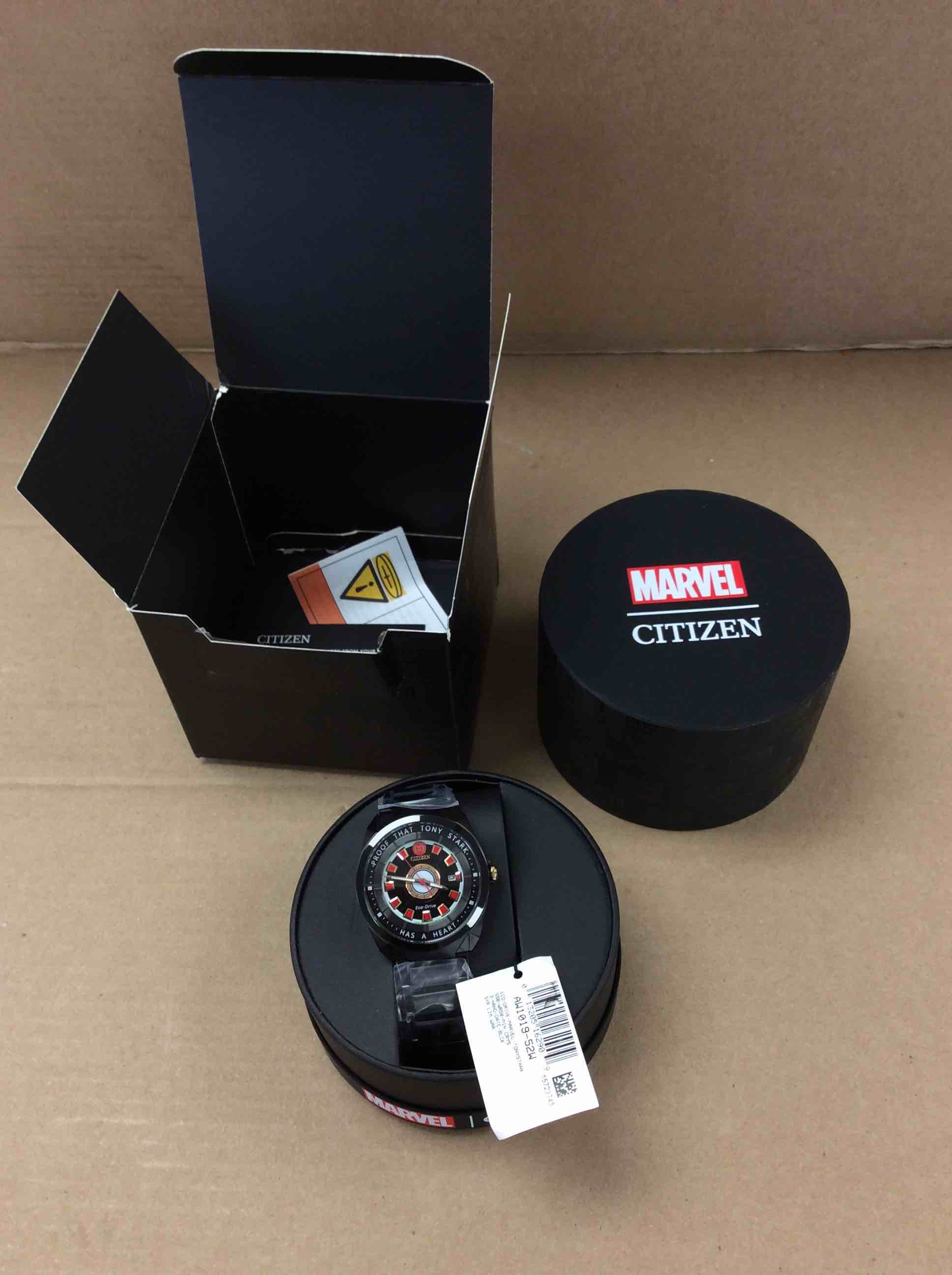 Condition photo showing New/Like New for citizen eco-drive men's marvel tony stark black ip stainless steel bracelet watch, size: large
