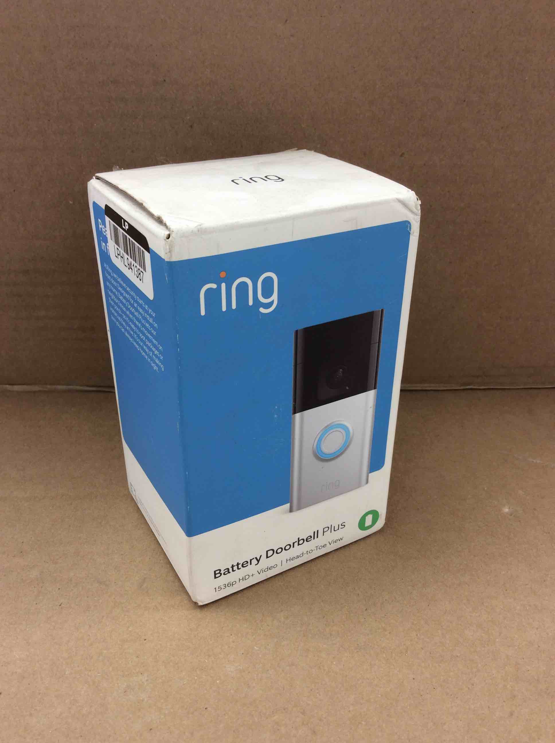 Condition photo showing New/Like New for ring battery doorbell plus – smart wi-fi video doorbell with head-to-toe hd+ video - satin nickel: 2-way talk, motion activated