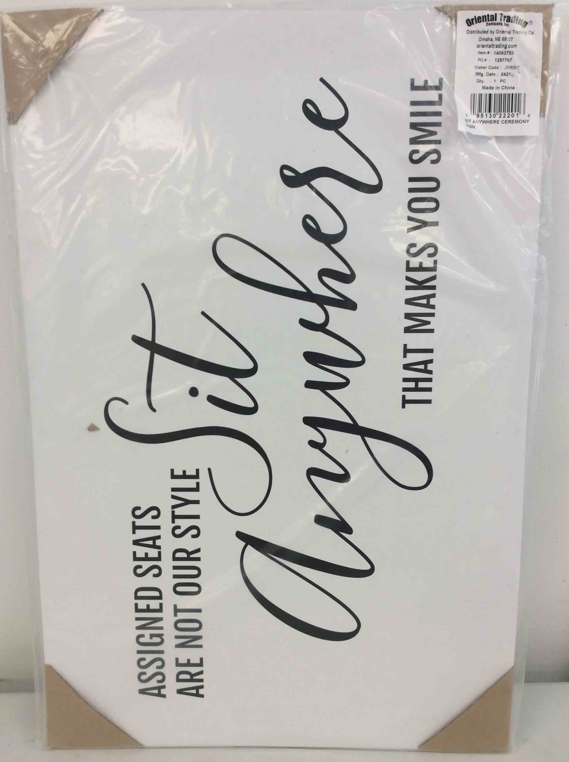 Condition photo showing New/Like New for fun express sit anywhere wedding ceremony sign - black & grey