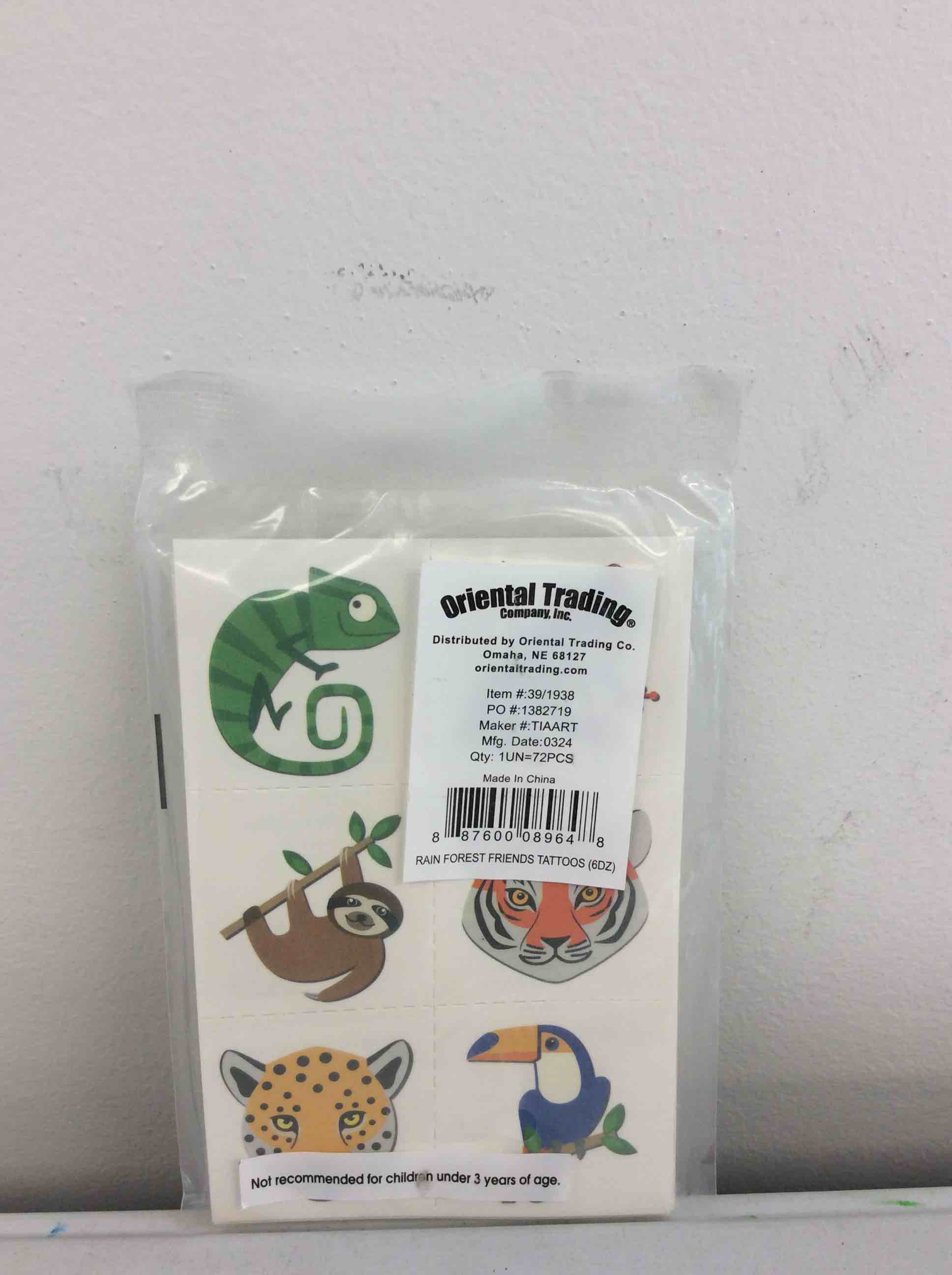 Condition photo showing New/Like New for oriental trading rain forest friends tattoos 72 pcs