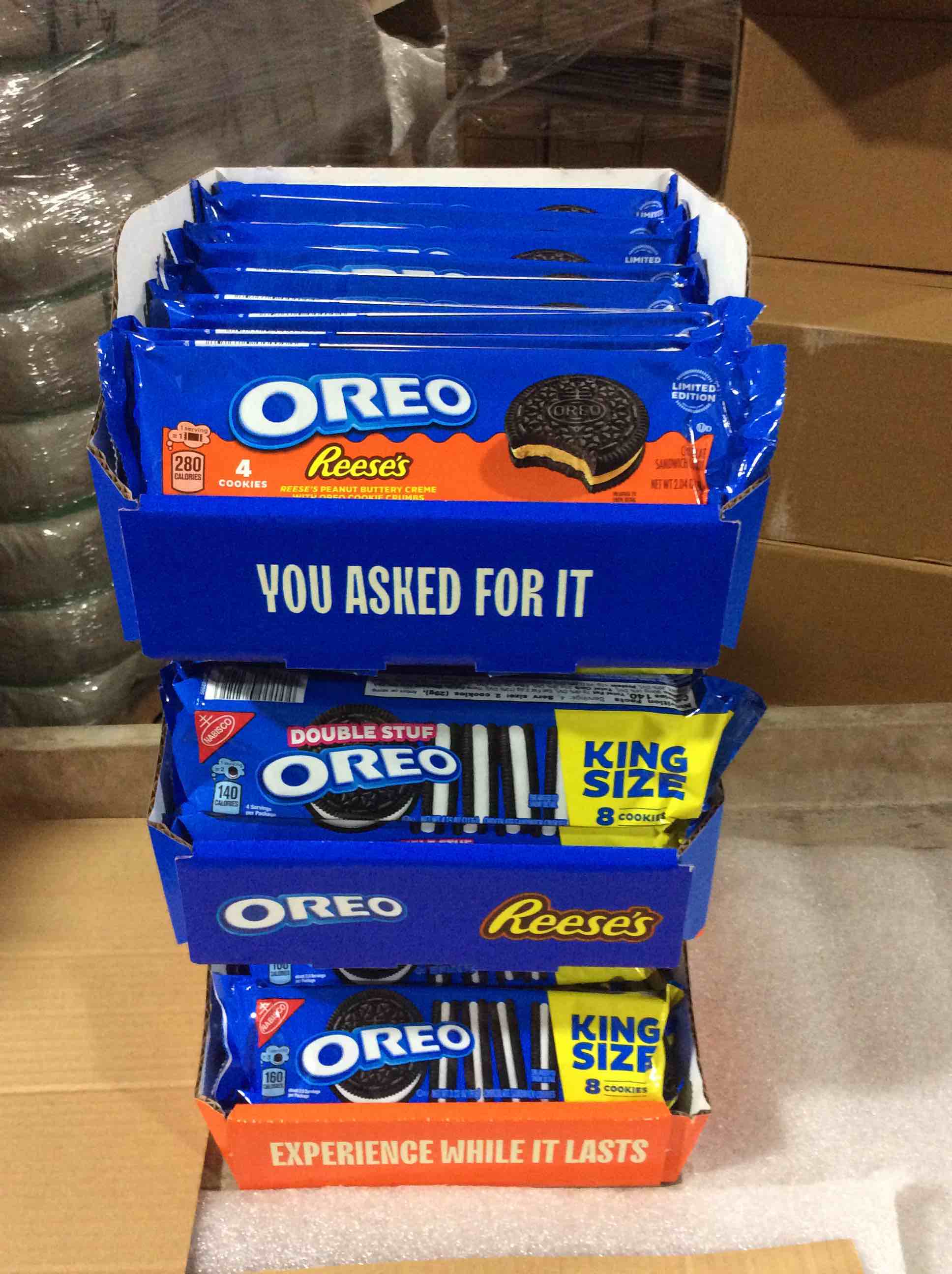 Condition photo showing New/Like New for 38 oreo display 38 candy bars including reese’s peanut butter oreo double stuff oreo king size best buy december 25
